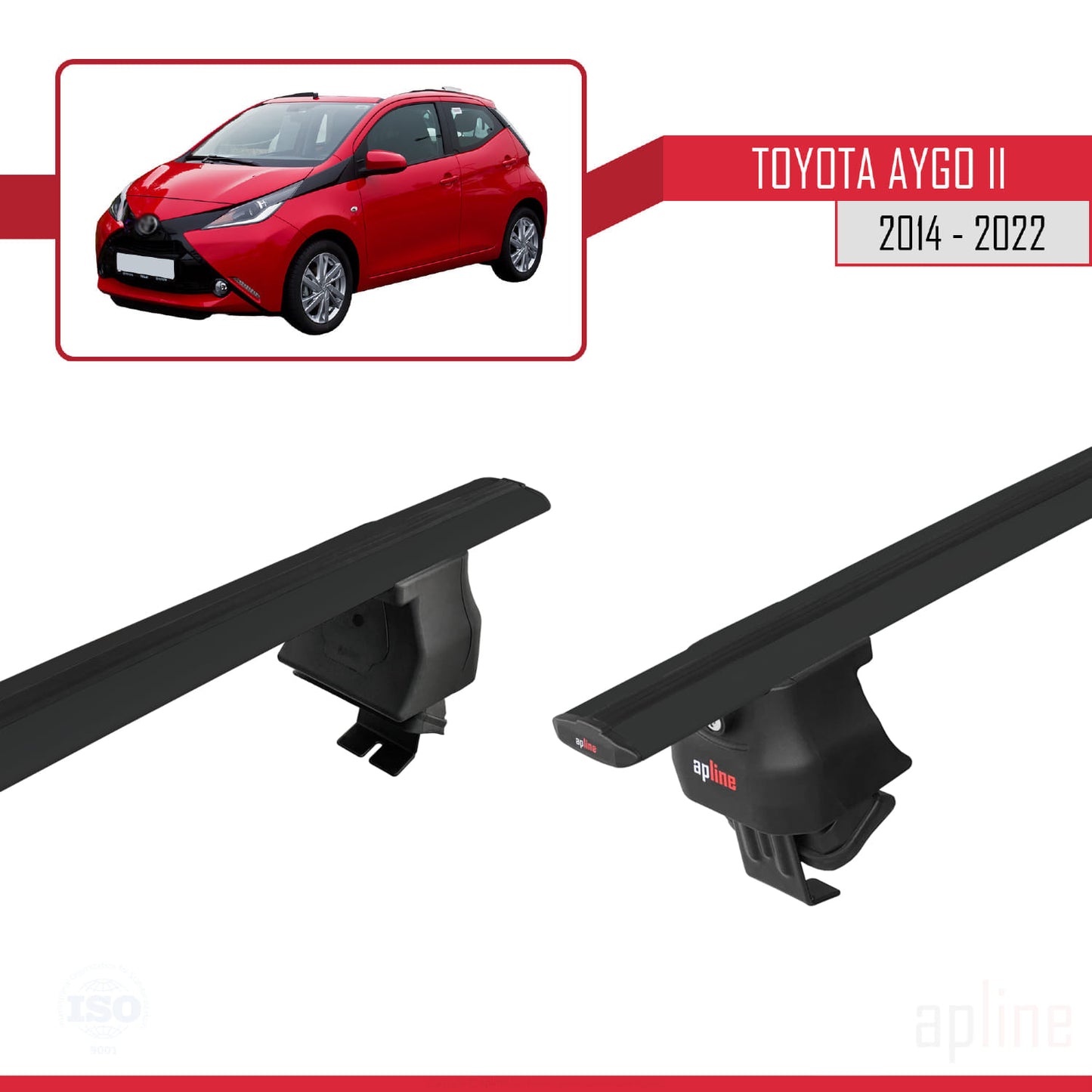 Compatible with Toyota Aygo 2 2014-2022 ACE-4 Car Roof Rack Cross Bar Black Aluminium 2 Bars