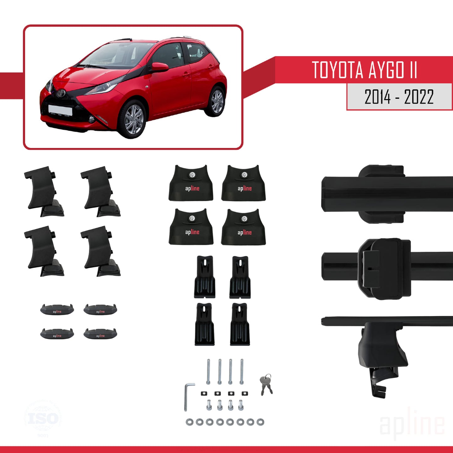 Compatible with Toyota Aygo 2 2014-2022 ACE-4 Car Roof Rack Cross Bar Black Aluminium 2 Bars