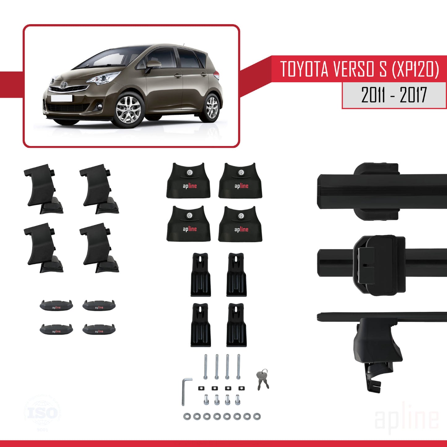 Compatible with Toyota Verso S (XP120) 2011-2017 ACE-4 Car Roof Rack Cross Bar Black Aluminium 2 Bars