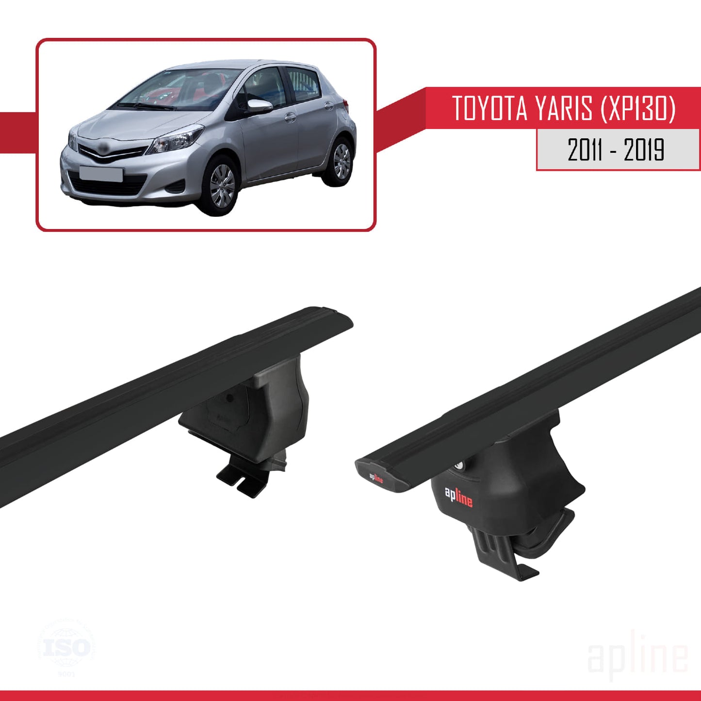 Compatible with Toyota Yaris 3 (XP130) 2011-2019 ACE-4 Car Roof Rack Cross Bar Black Aluminium 2 Bars