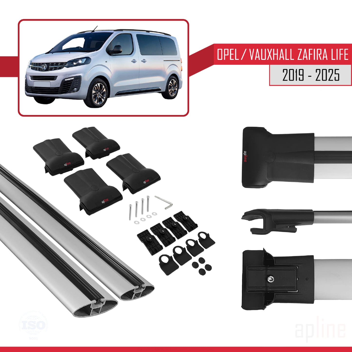 Compatible with Opel Zafira Life 2019-2025 FLY Model Car Roof Rack Cross Bar Grey Aluminium 2 Bars