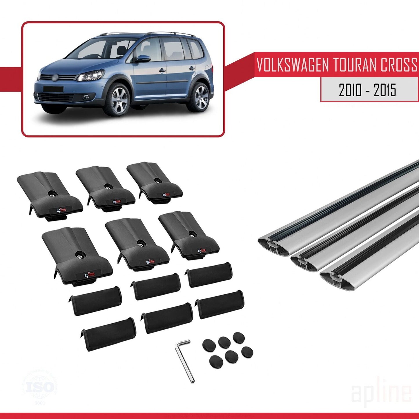 Compatible with Volkswagen Touran Cross Post-Facelift 2010-2015 FLY Model Car Roof Rack Cross Bar Grey Aluminium 3 Bars