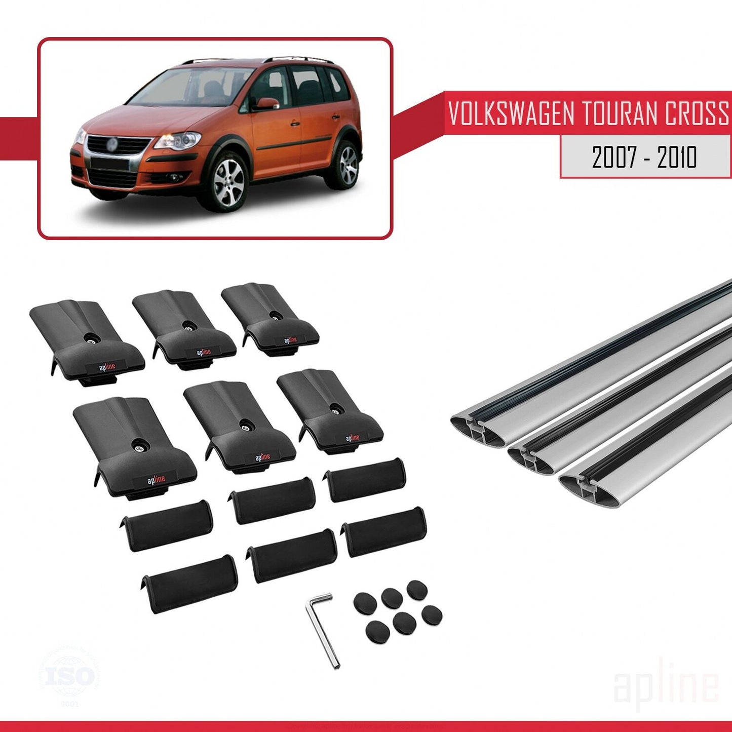 Compatible with Volkswagen Touran Cross Pre-Facelift 2007-2010 FLY Model Car Roof Rack Cross Bar Grey Aluminium 3 Bars