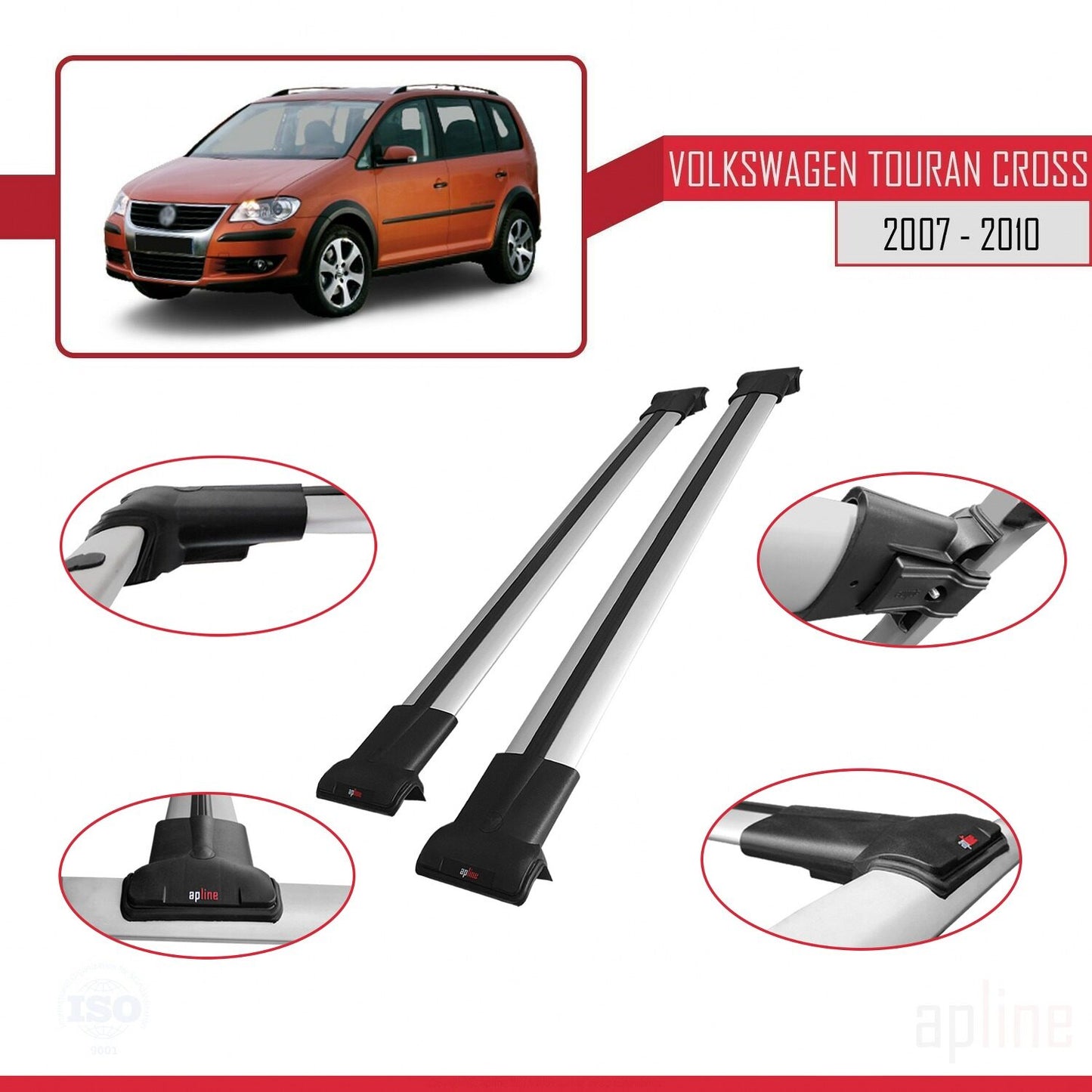Compatible with Volkswagen Touran Cross Pre-Facelift 2007-2010 FLY Model Car Roof Rack Cross Bar Grey Aluminium 2 Bars