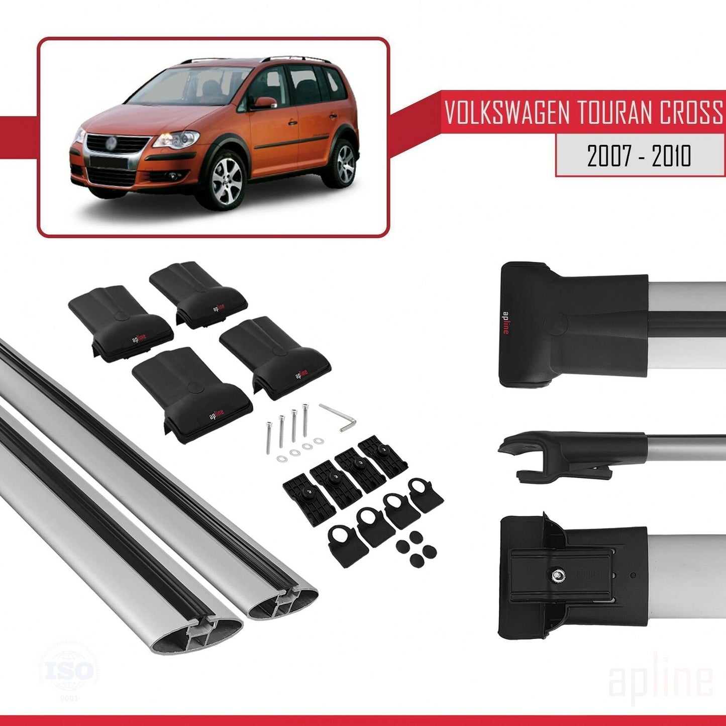 Compatible with Volkswagen Touran Cross Pre-Facelift 2007-2010 FLY Model Car Roof Rack Cross Bar Grey Aluminium 2 Bars