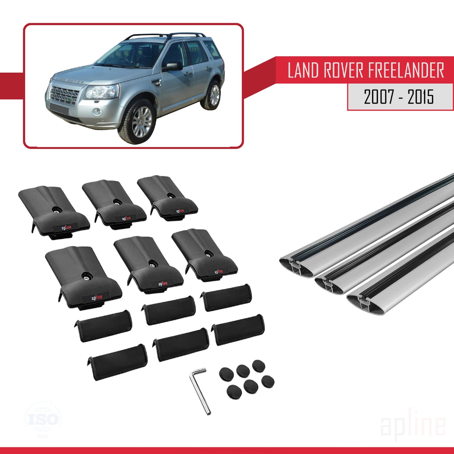 Compatible with Land Rover Freelander 2 (L359) 2007-2015 FLY Model Car Roof Rack Cross Bar Grey Aluminium 3 Bars