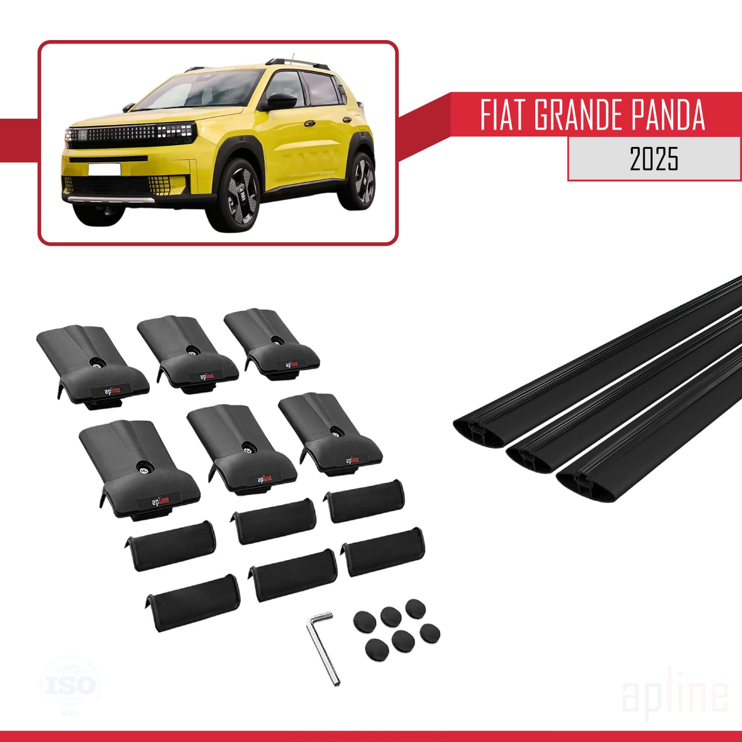 Compatible with Fiat Grande Panda 2025-2025 FLY Model Car Roof Rack Cross Bar Black Aluminium 3 Bars