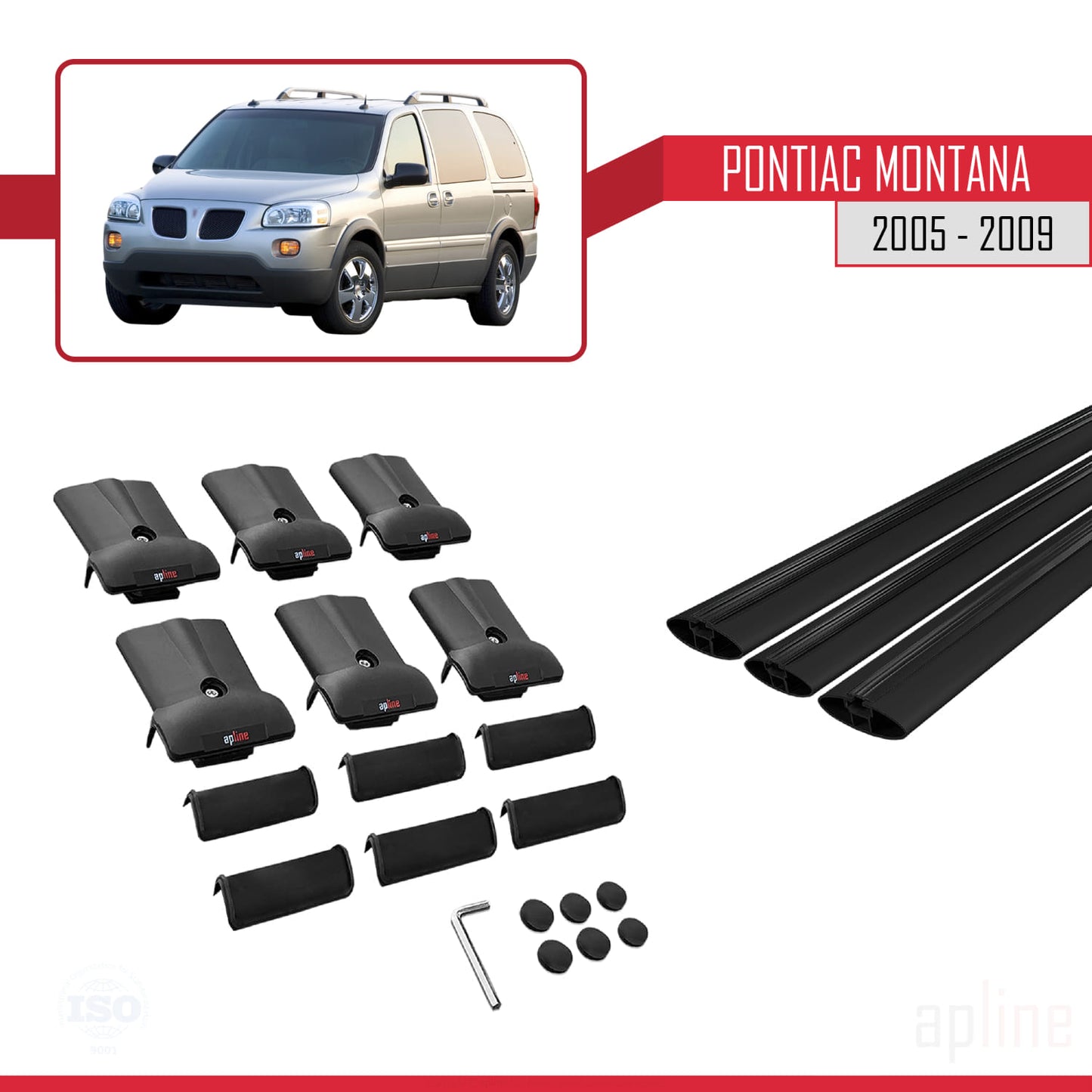 Compatible with Pontiac Montana 2005-2009 FLY Model Car Roof Rack Cross Bar Black Aluminium 3 Bars