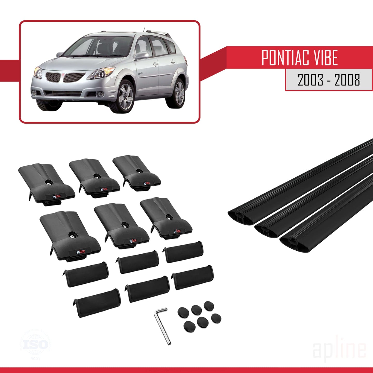 Compatible with Pontiac Vibe 2003-2008 FLY Model Car Roof Rack Cross Bar Black Aluminium 3 Bars