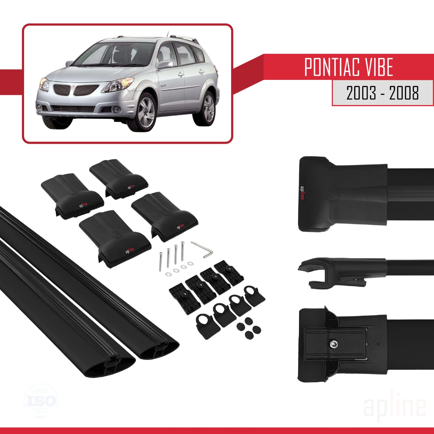Compatible with Pontiac Vibe 2003-2008 FLY Model Car Roof Rack Cross Bar Black Aluminium 2 Bars