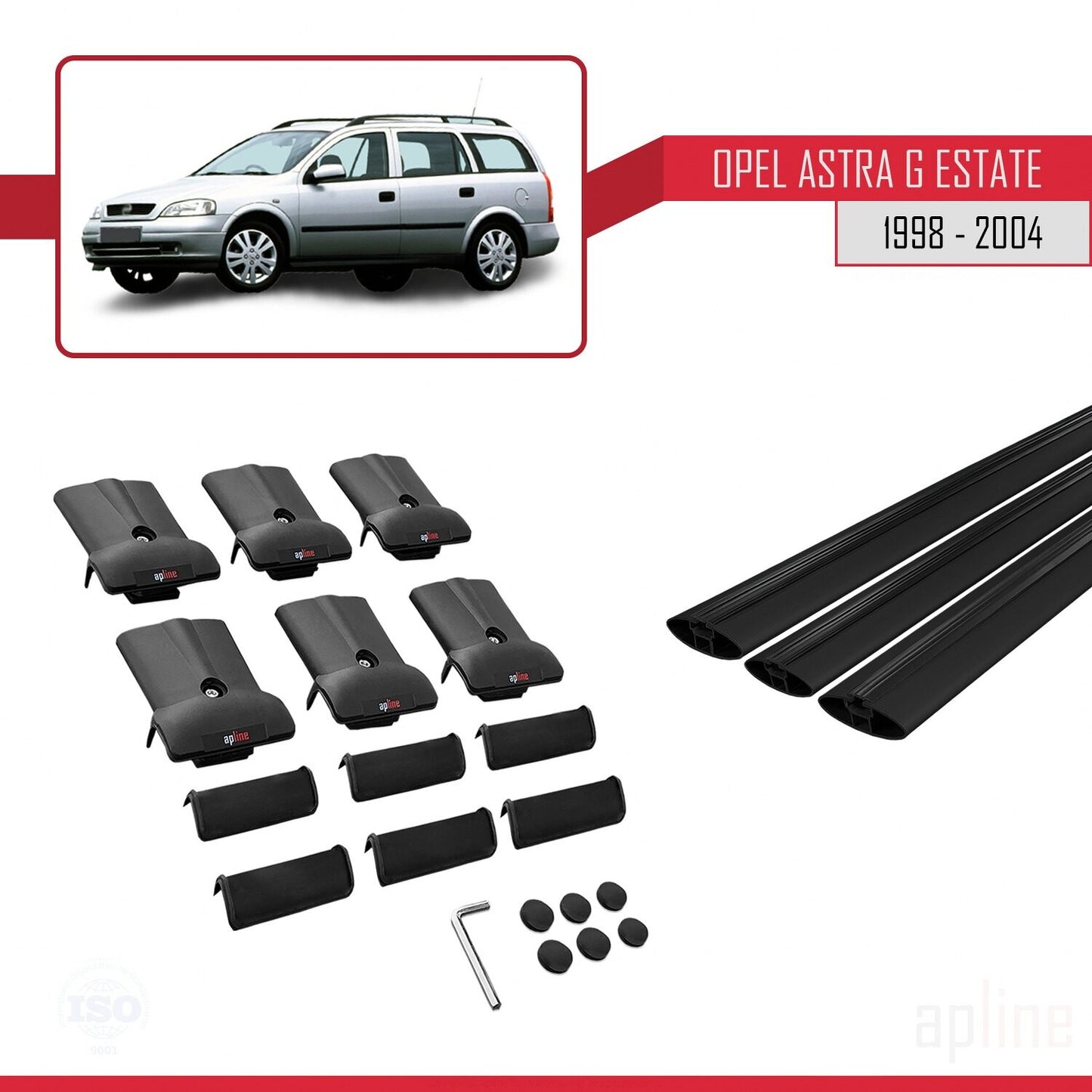 Compatible with Opel Astra G (T98) SW 1998-2004 FLY Model Car Roof Rack Cross Bar Black Aluminium 3 Bars