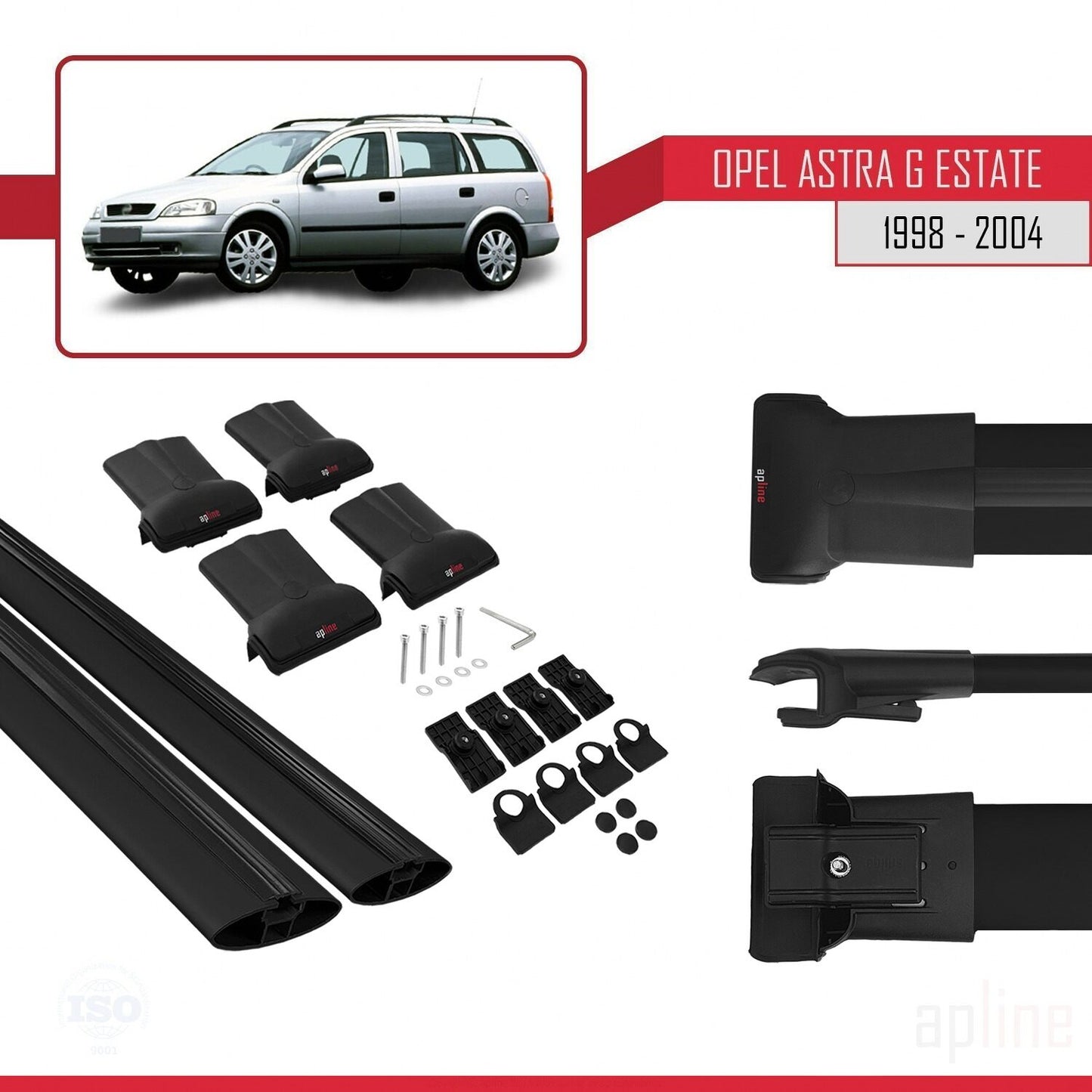 Compatible with Opel Astra G (T98) SW 1998-2004 FLY Model Car Roof Rack Cross Bar Black Aluminium 2 Bars