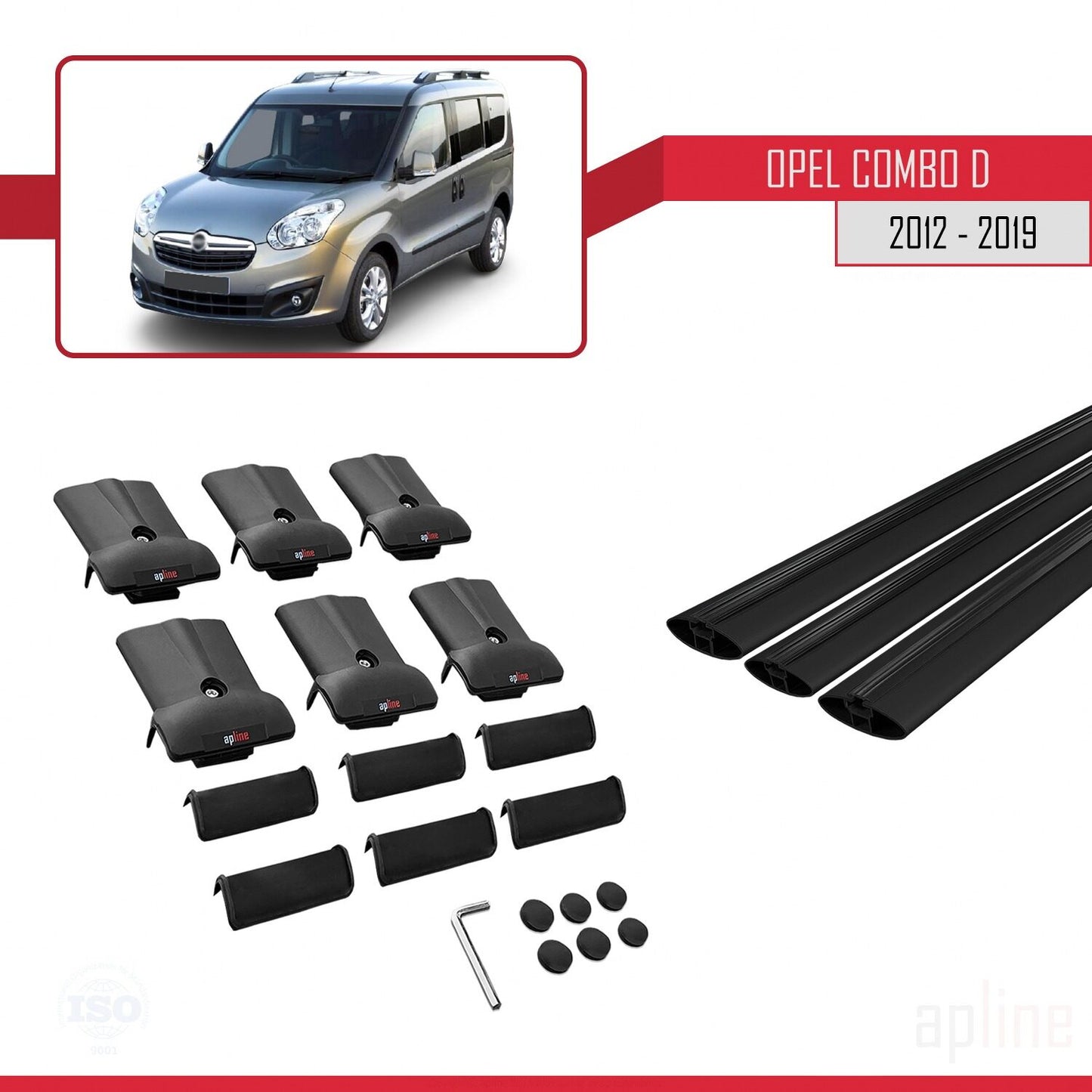 Compatible with Opel Combo D 2012-2018 FLY Model Car Roof Rack Cross Bar Black Aluminium 3 Bars