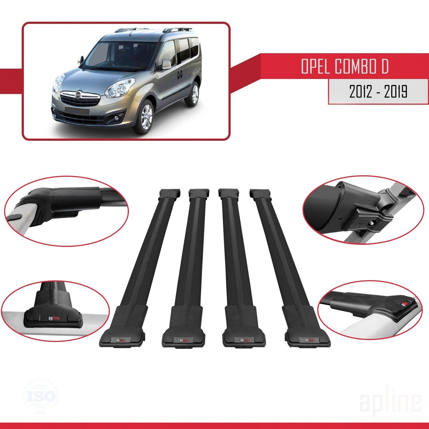 Compatible with Opel Combo D 2012-2018 FLY Model Car Roof Rack Cross Bar Black Aluminium 4 Bars