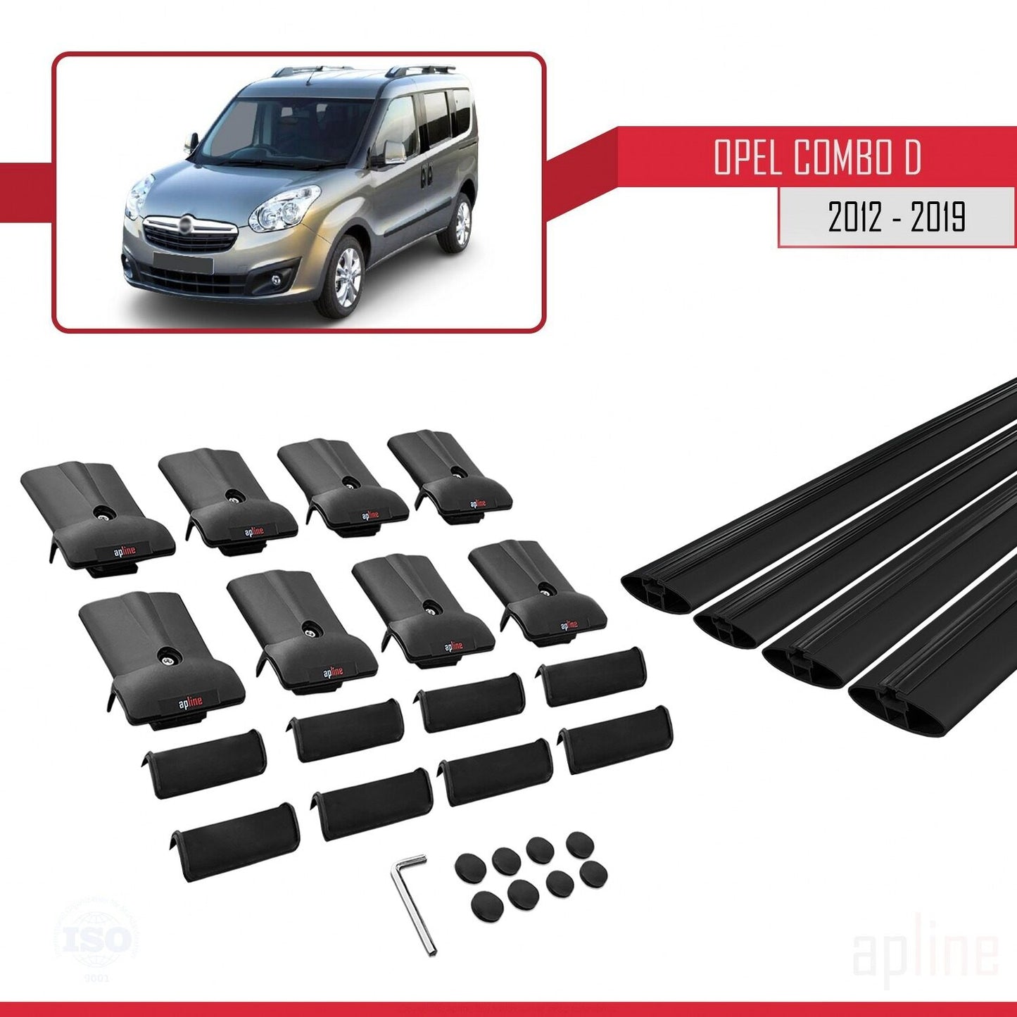 Compatible with Opel Combo D 2012-2018 FLY Model Car Roof Rack Cross Bar Black Aluminium 4 Bars