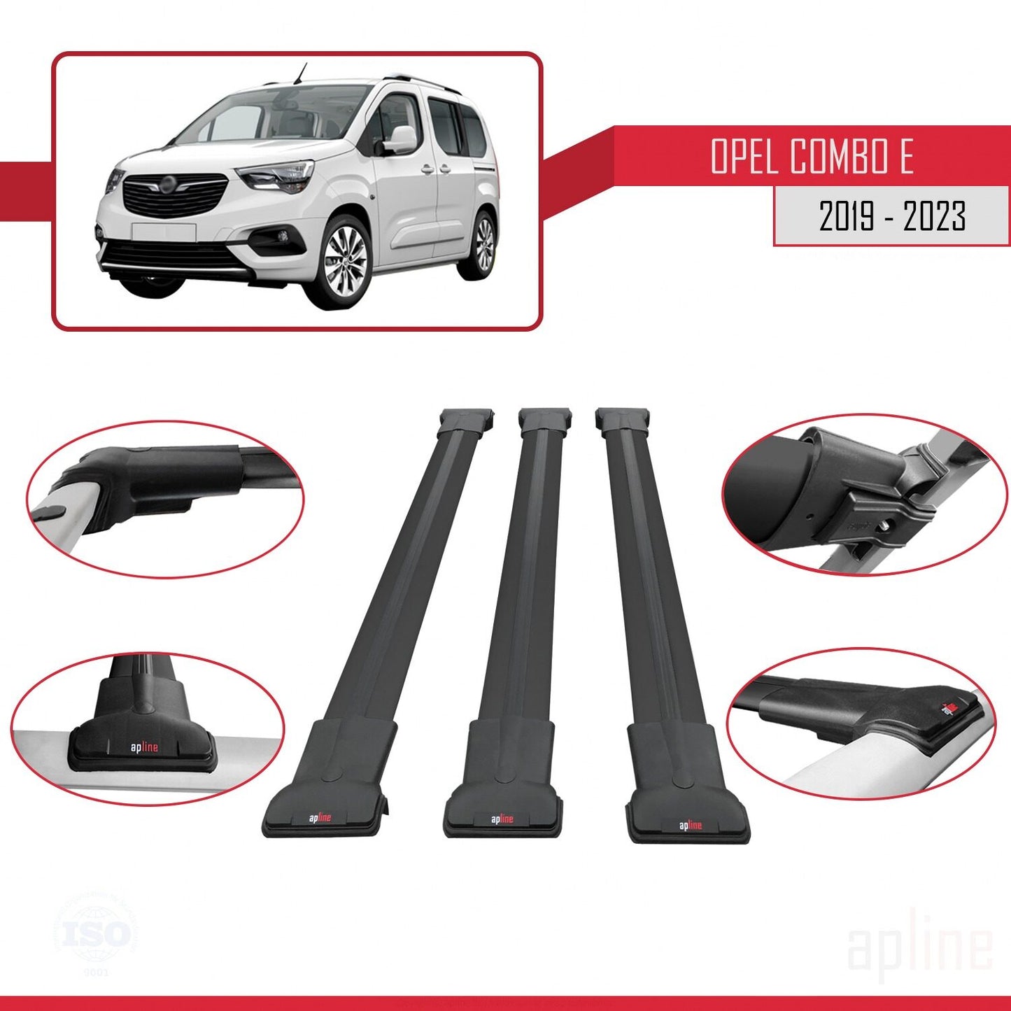 Compatible with Opel Combo E 2019-2022 FLY Model Car Roof Rack Cross Bar Black Aluminium 3 Bars