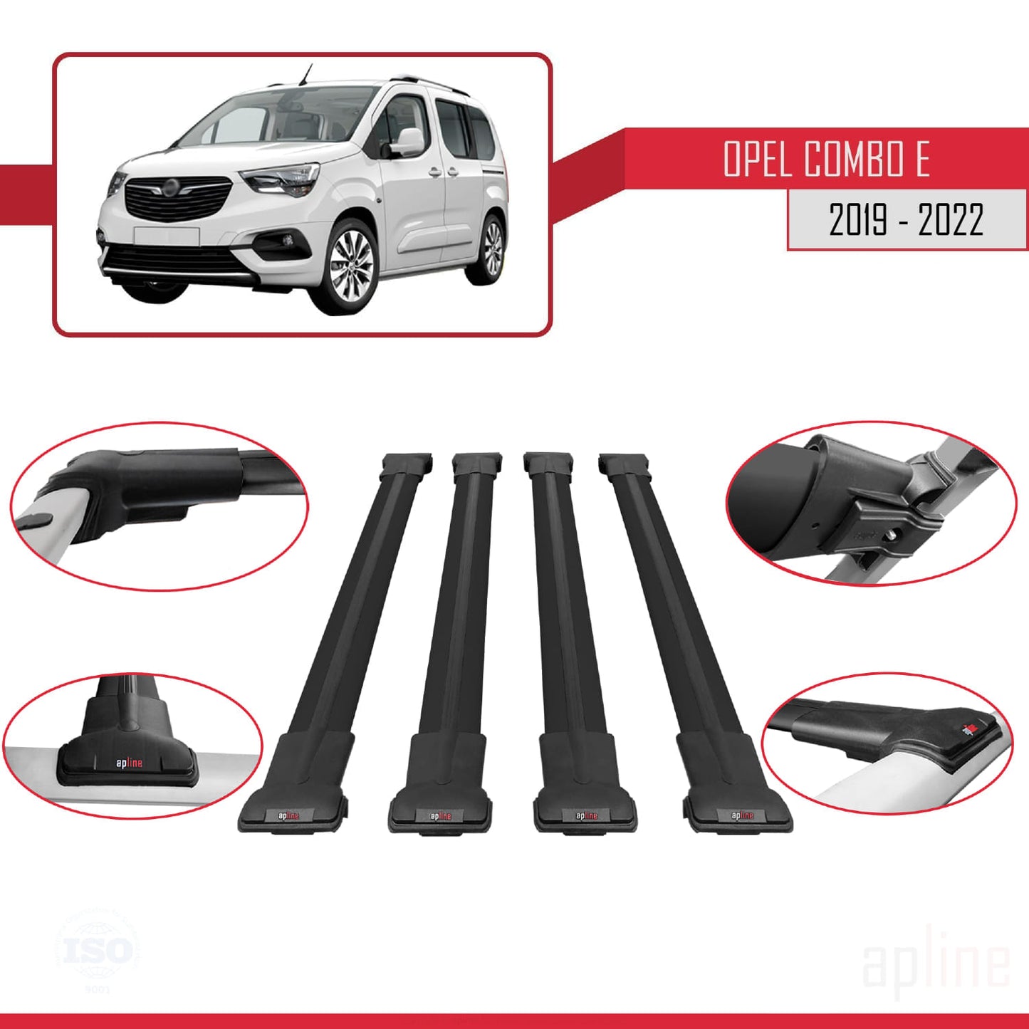 Compatible with Opel Combo E 2019-2022 FLY Model Car Roof Rack Cross Bar Black Aluminium 4 Bars