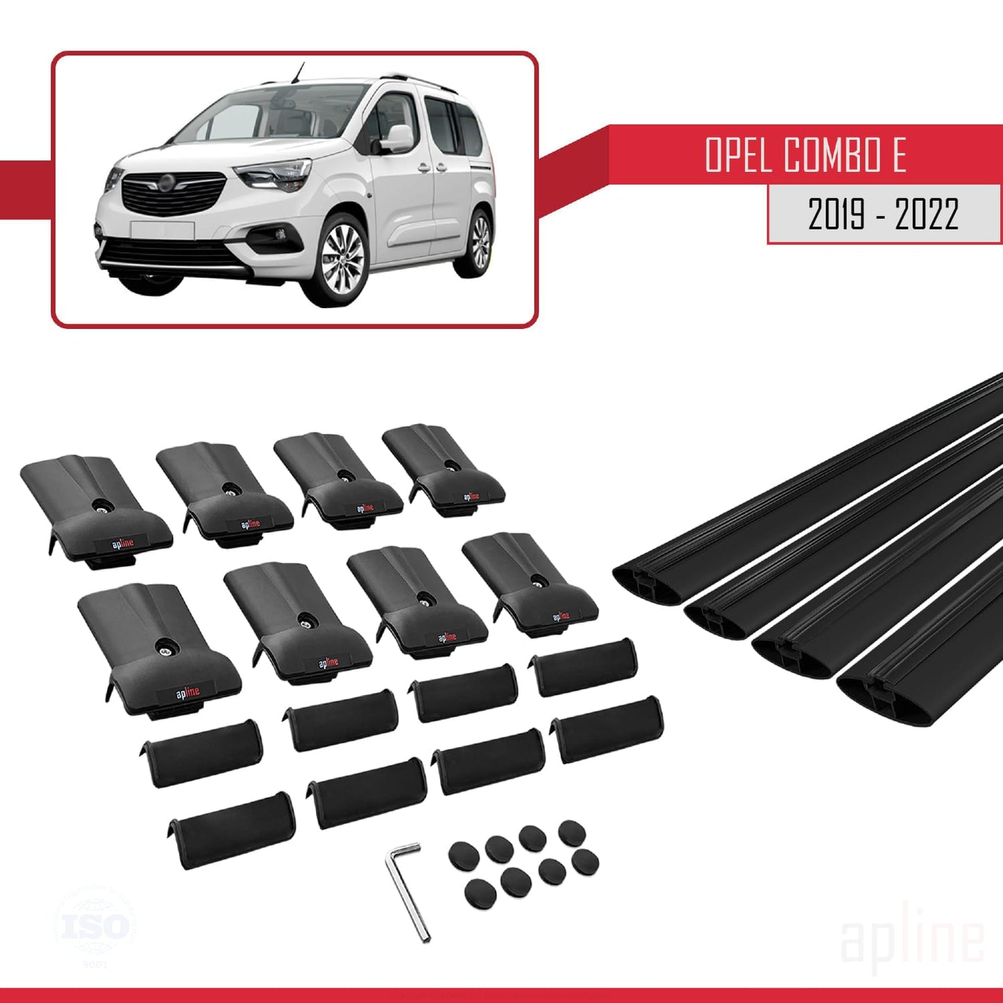 Compatible with Opel Combo E 2019-2022 FLY Model Car Roof Rack Cross Bar Black Aluminium 4 Bars