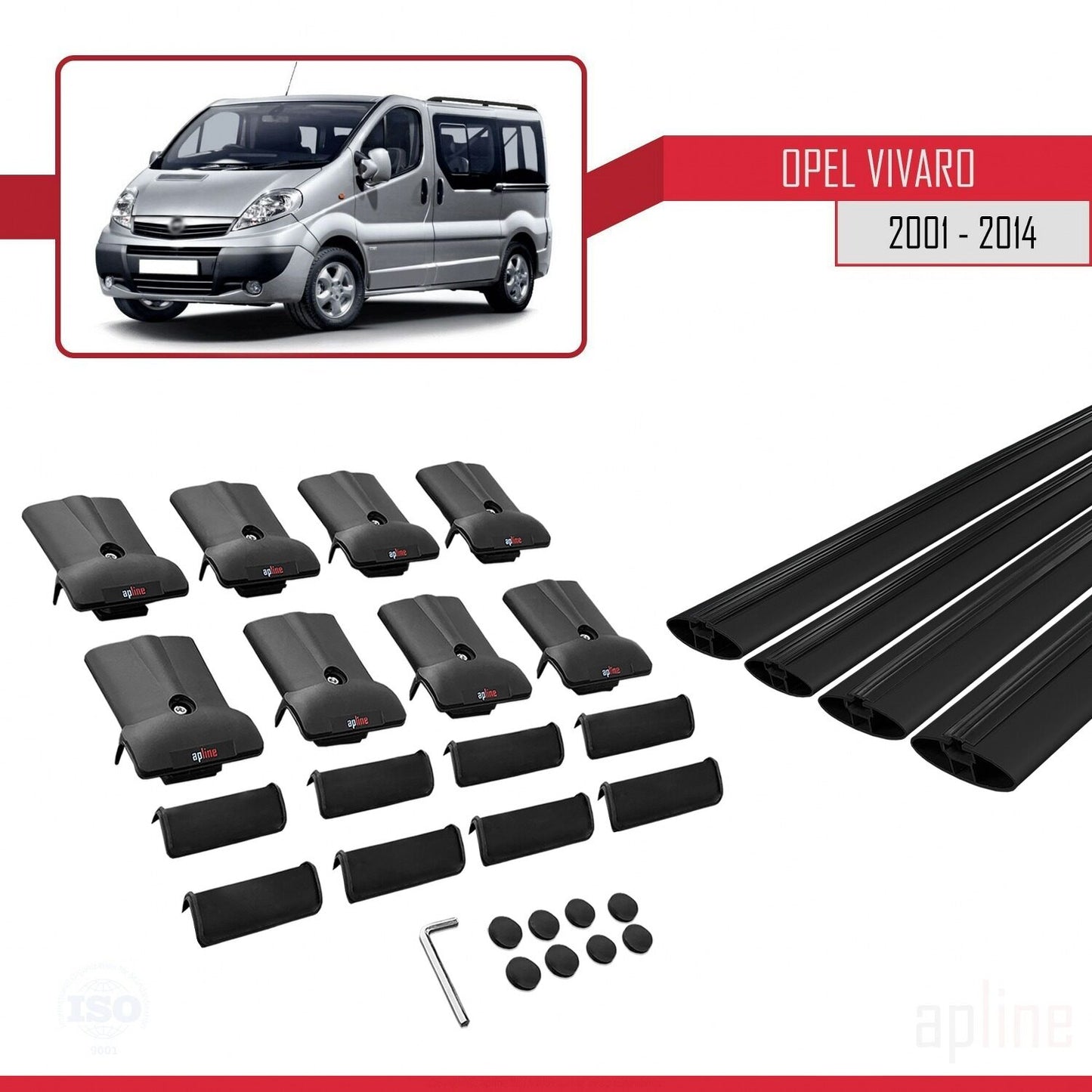 Compatible with Opel Vivaro A 2001-2014 FLY Model Car Roof Rack Cross Bar Black Aluminium 4 Bars
