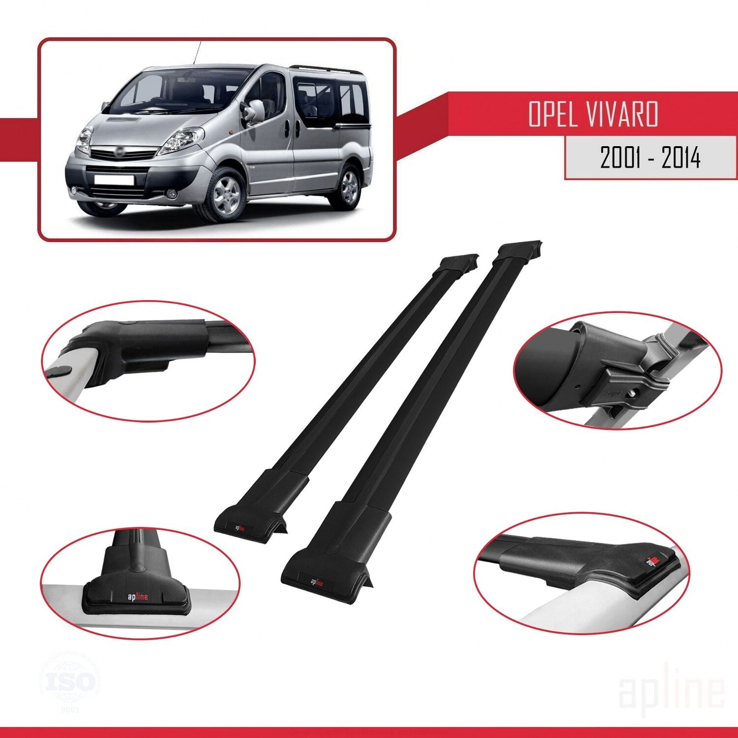 Compatible with Opel Vivaro A 2001-2014 FLY Model Car Roof Rack Cross Bar Black Aluminium 2 Bars