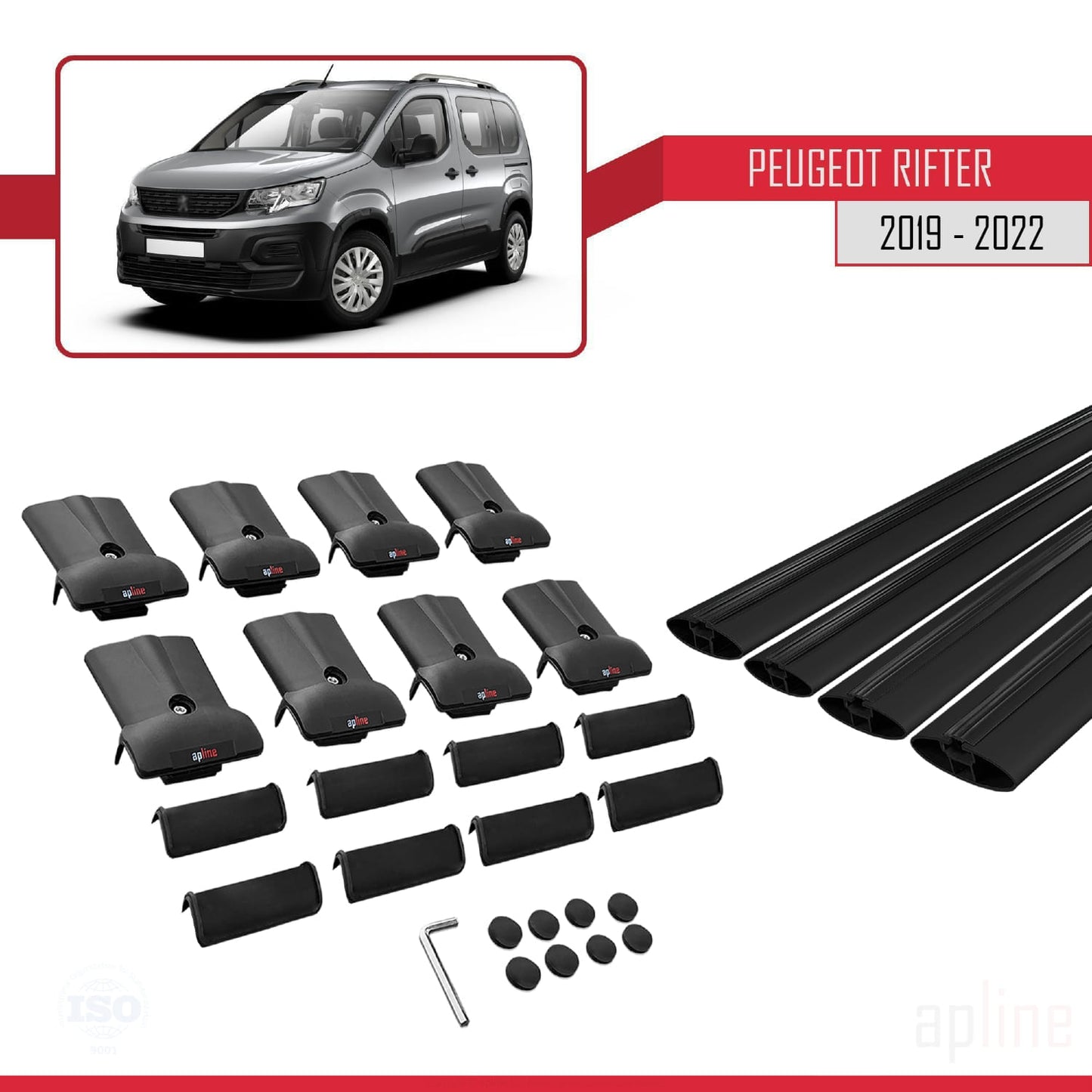 Compatible with Peugeot Rifter 2019-2022 FLY Model Car Roof Rack Cross Bar Black Aluminium 4 Bars
