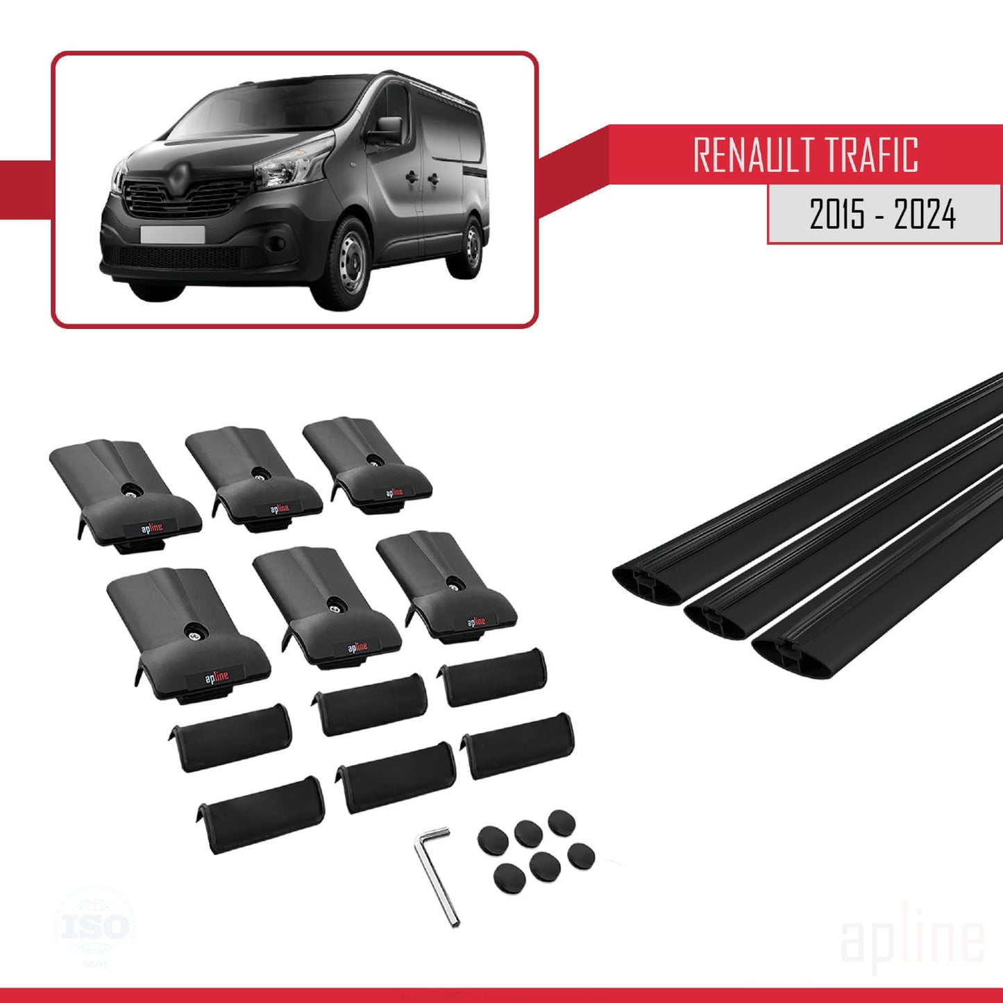 Compatible with Renault Trafic 3 (X82) 2015-2025 FLY Model Car Roof Rack Cross Bar Black Aluminium 3 Bars