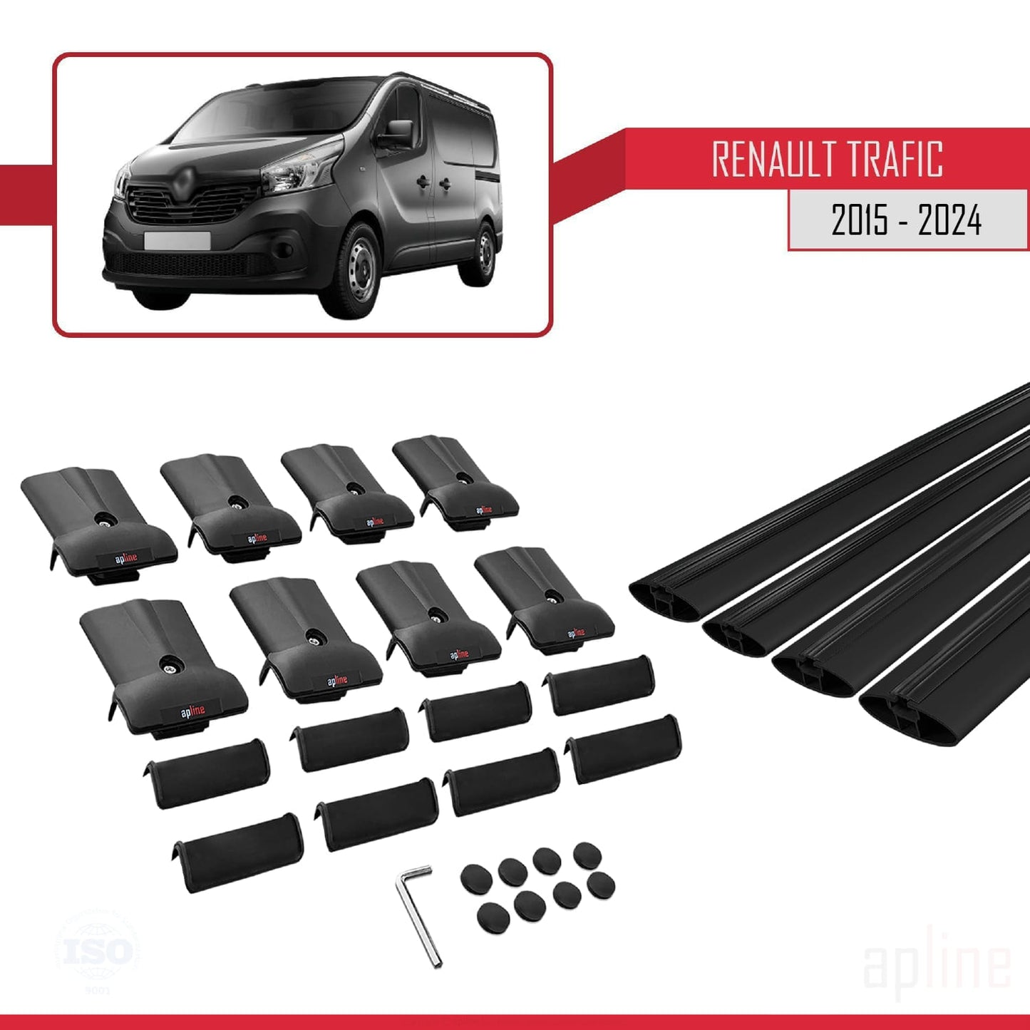 Compatible with Renault Trafic 3 (X82) 2015-2025 FLY Model Car Roof Rack Cross Bar Black Aluminium 4 Bars