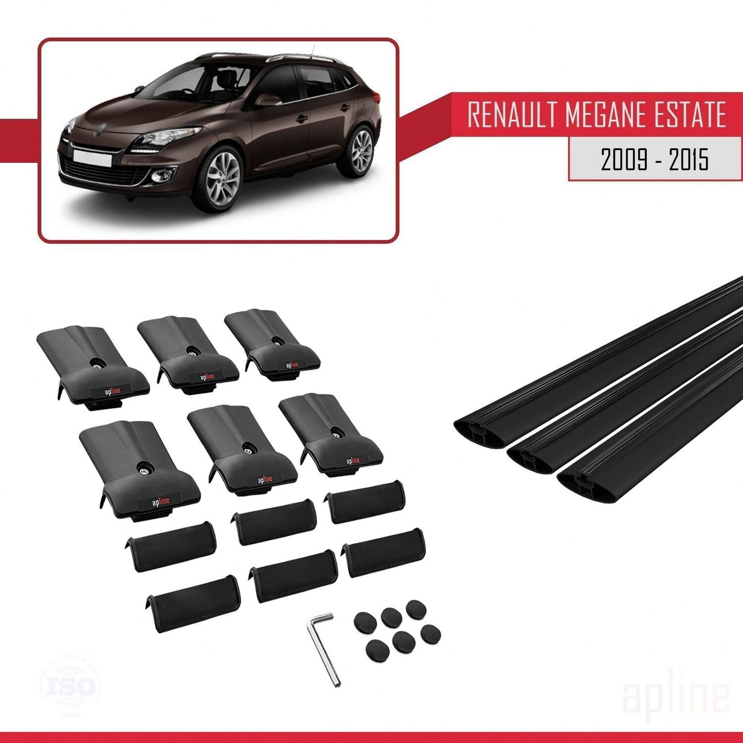 Compatible with Renault Megane 3 ST 2009-2015 FLY Model Car Roof Rack Cross Bar Black Aluminium 3 Bars