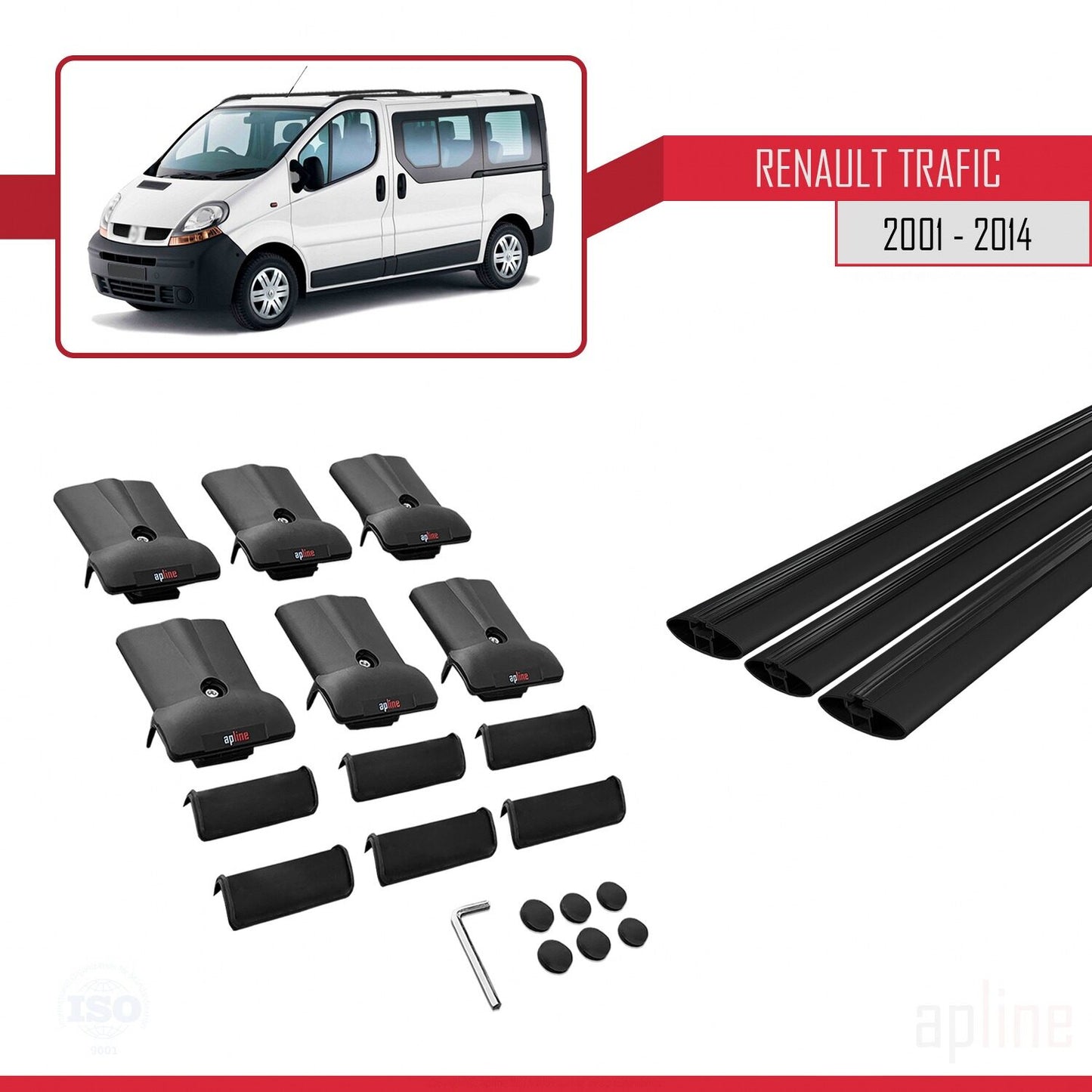 Compatible with Renault Trafic 2 (X83) 2001-2014 FLY Model Car Roof Rack Cross Bar Black Aluminium 3 Bars