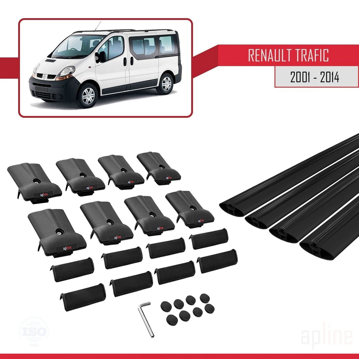 Compatible with Renault Trafic 2 (X83) 2001-2014 FLY Model Car Roof Rack Cross Bar Black Aluminium 4 Bars
