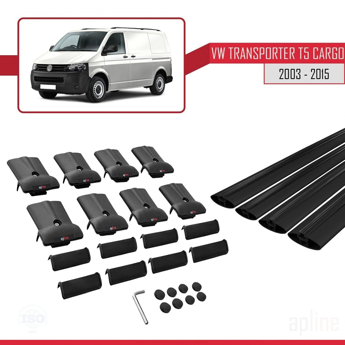 Compatible with Volkswagen T5 Transporter 2003-2015 FLY Model Car Roof Rack Cross Bar Black Aluminium 4 Bars