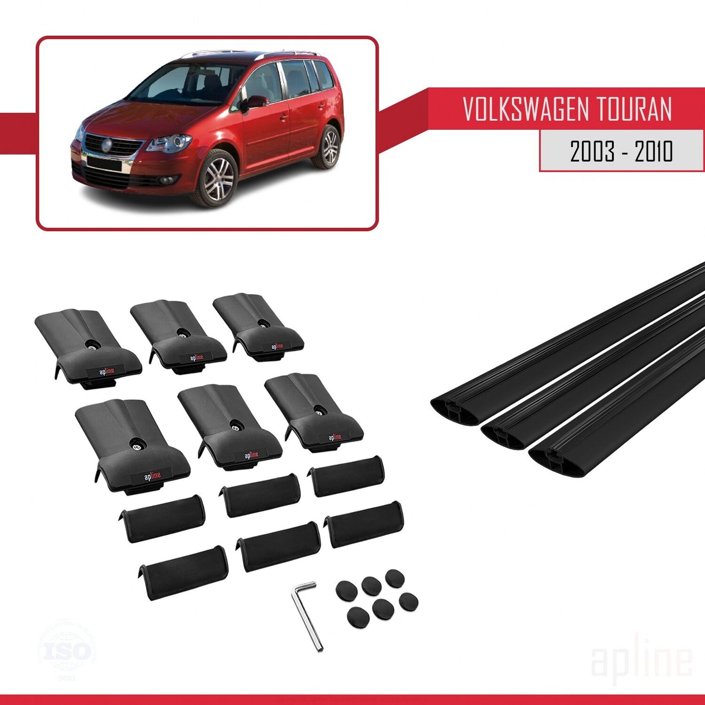 Compatible with Volkswagen Touran (1T) Pre-Facelift 2003-2010 FLY Model Car Roof Rack Cross Bar Black Aluminium 3 Bars