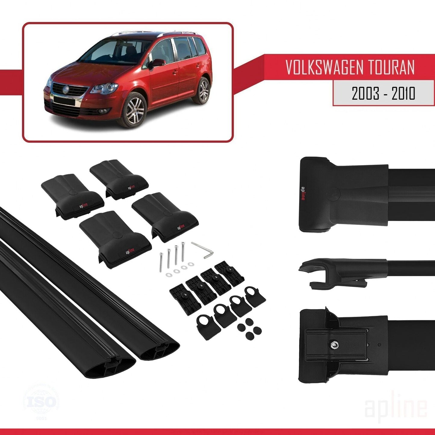Compatible with Volkswagen Touran (1T) Post-Facelift 2010-2015 FLY Model Car Roof Rack Cross Bar Black Aluminium 2 Bars