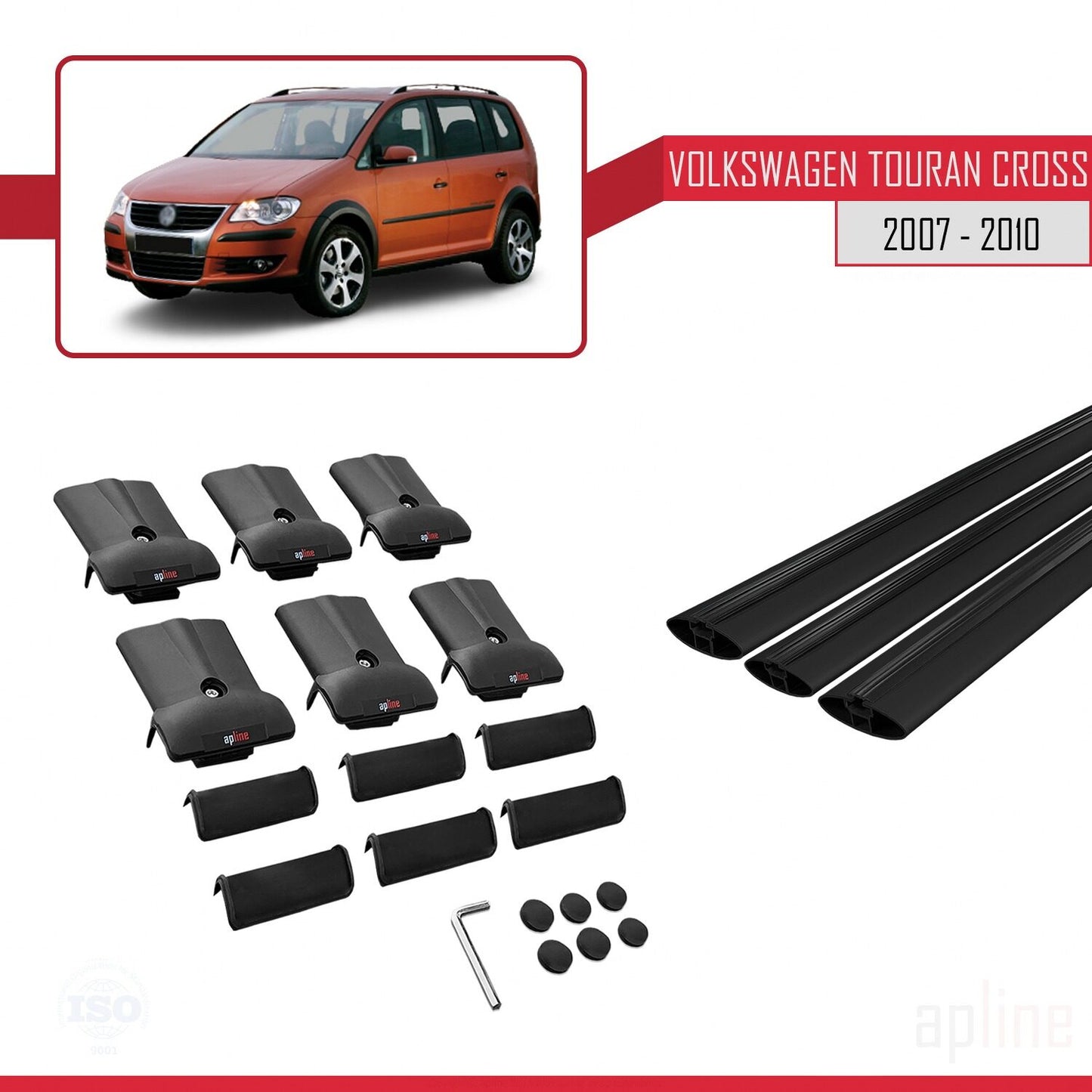 Compatible with Volkswagen Touran Cross Pre-Facelift 2007-2010 FLY Model Car Roof Rack Cross Bar Black Aluminium 3 Bars