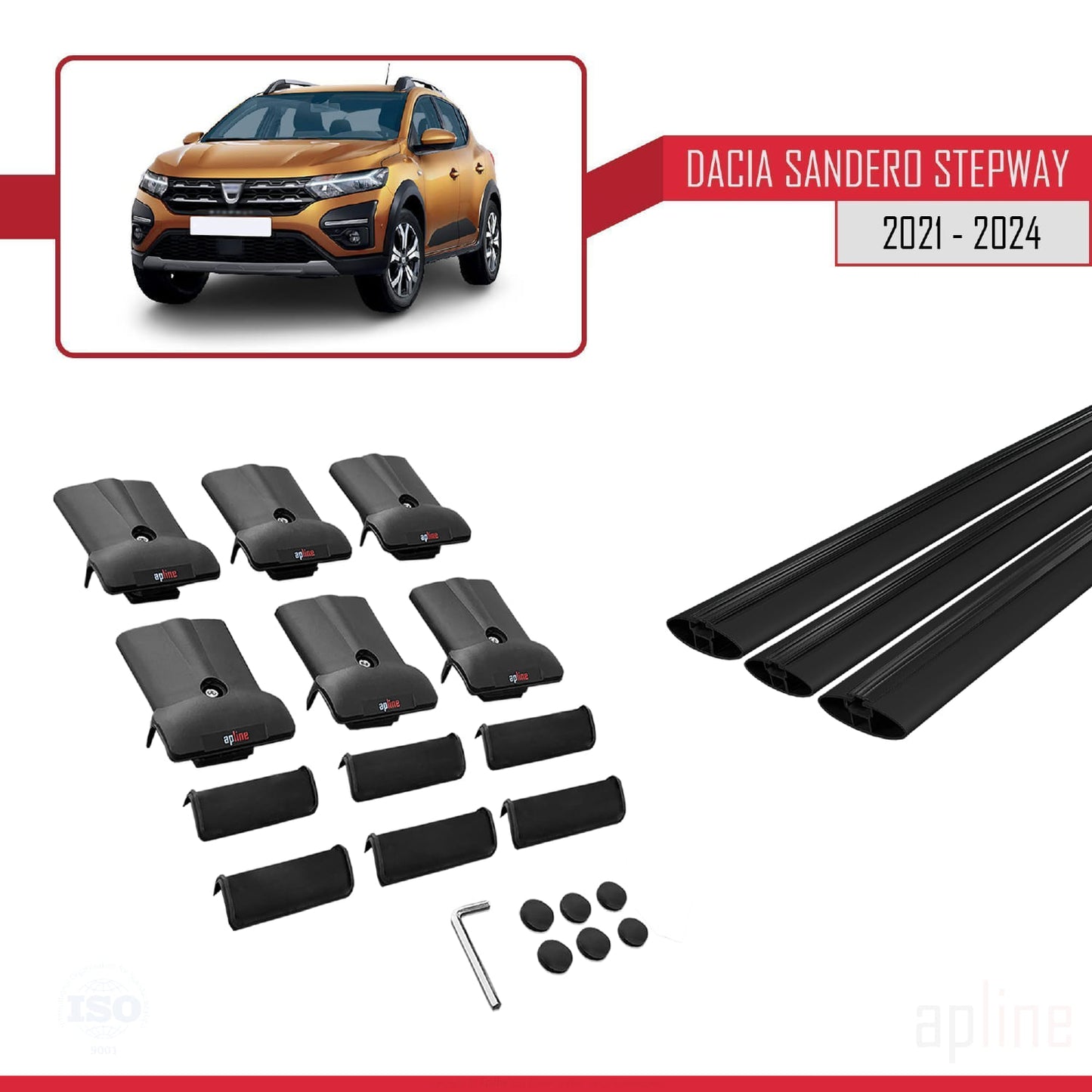 Compatible with Dacia Sandero Stepway 3 2021-2025 FLY Model Car Roof Rack Cross Bar Black Aluminium 3 Bars