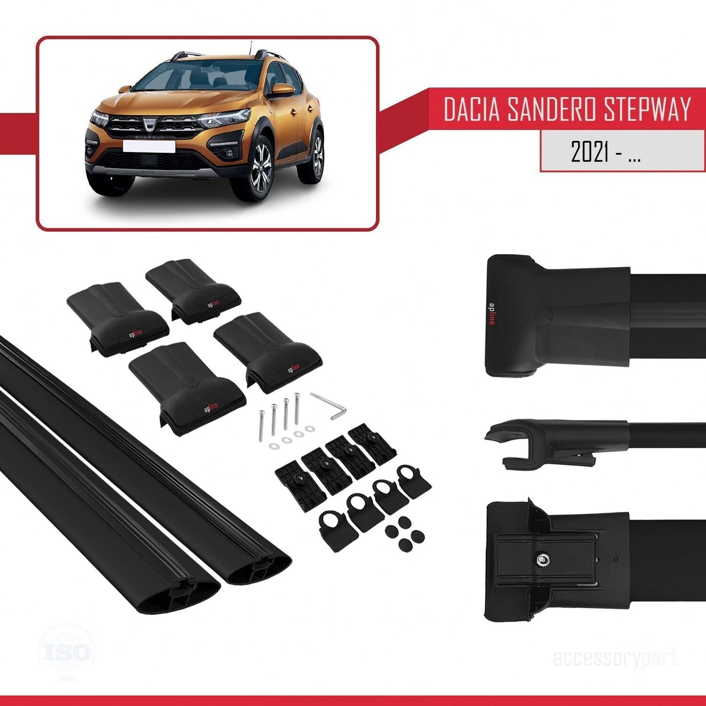 Compatible with Dacia Sandero Stepway 3 2021-2025 FLY Model Car Roof Rack Cross Bar Black Aluminium 2 Bars