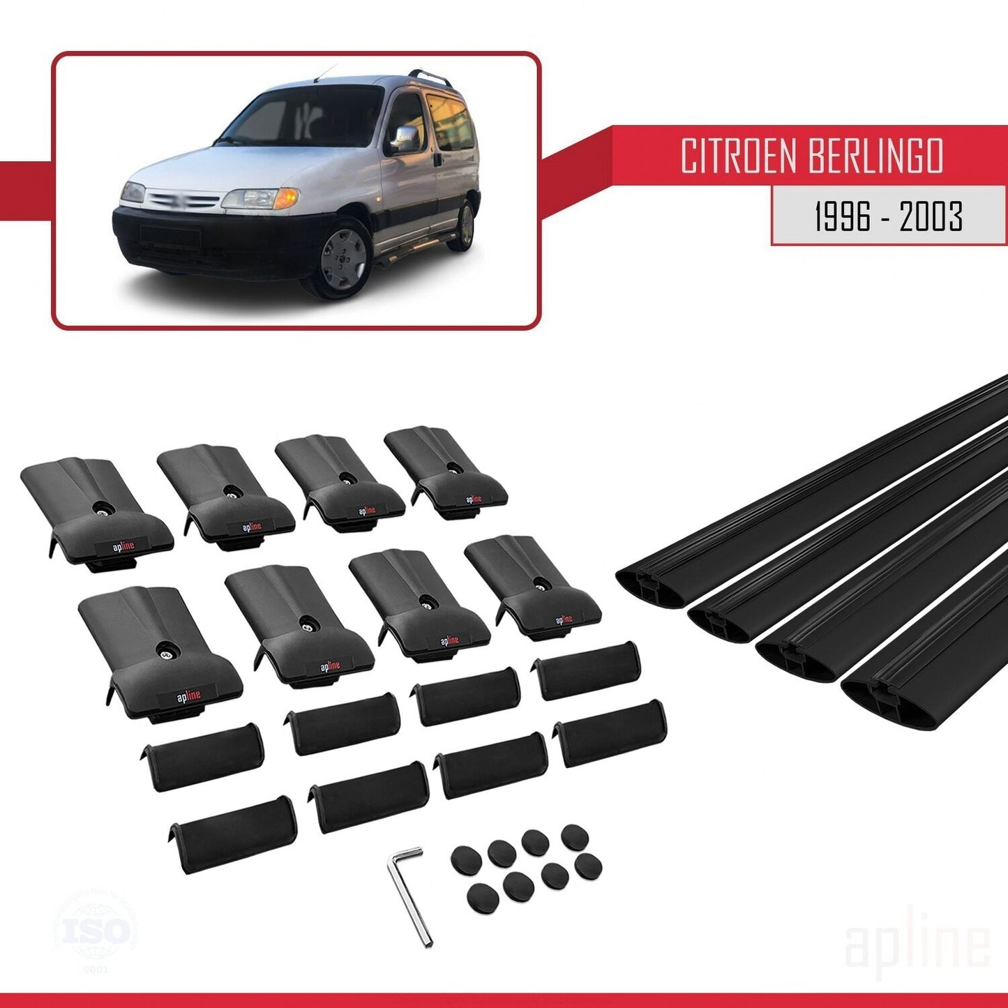 Compatible with Citroen Berlingo (M49) 1996-2003 FLY Model Car Roof Rack Cross Bar Black Aluminium 4 Bars