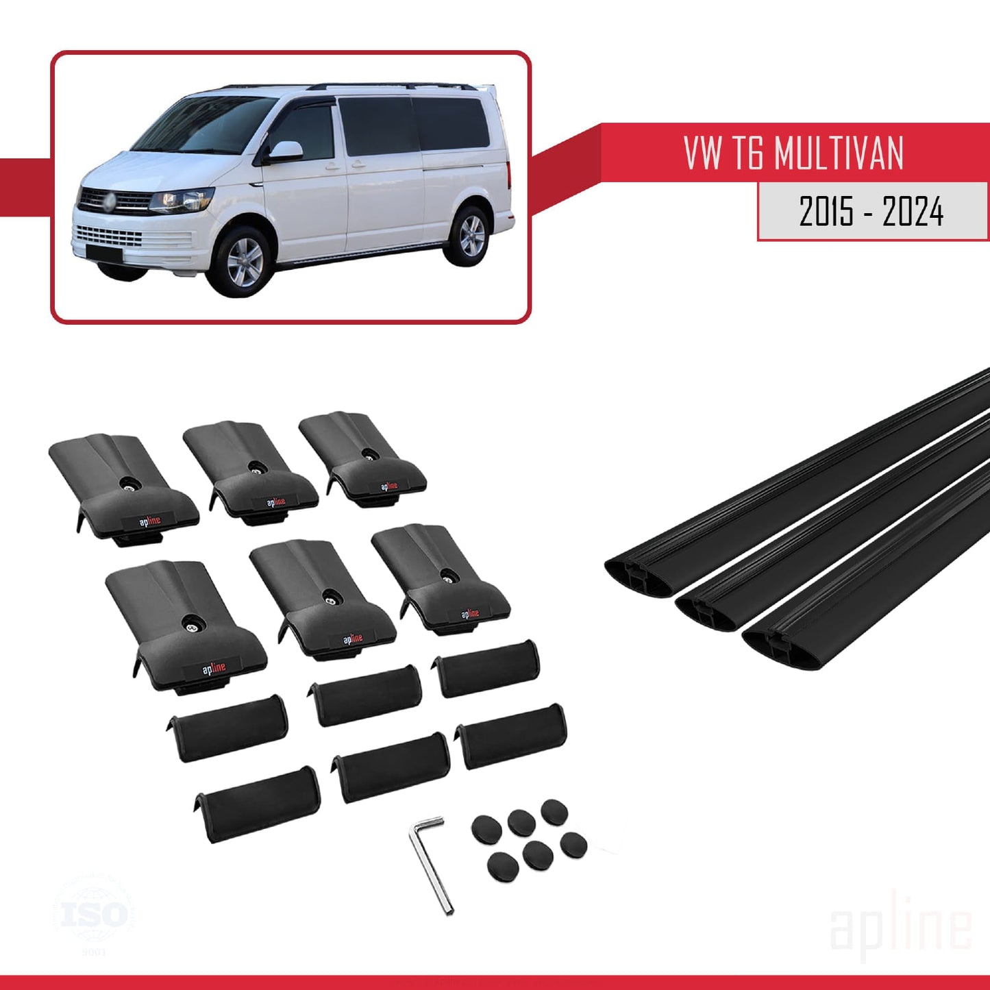 Compatible with Volkswagen T6 Multivan 2015-2024 FLY Model Car Roof Rack Cross Bar Black Aluminium 3 Bars