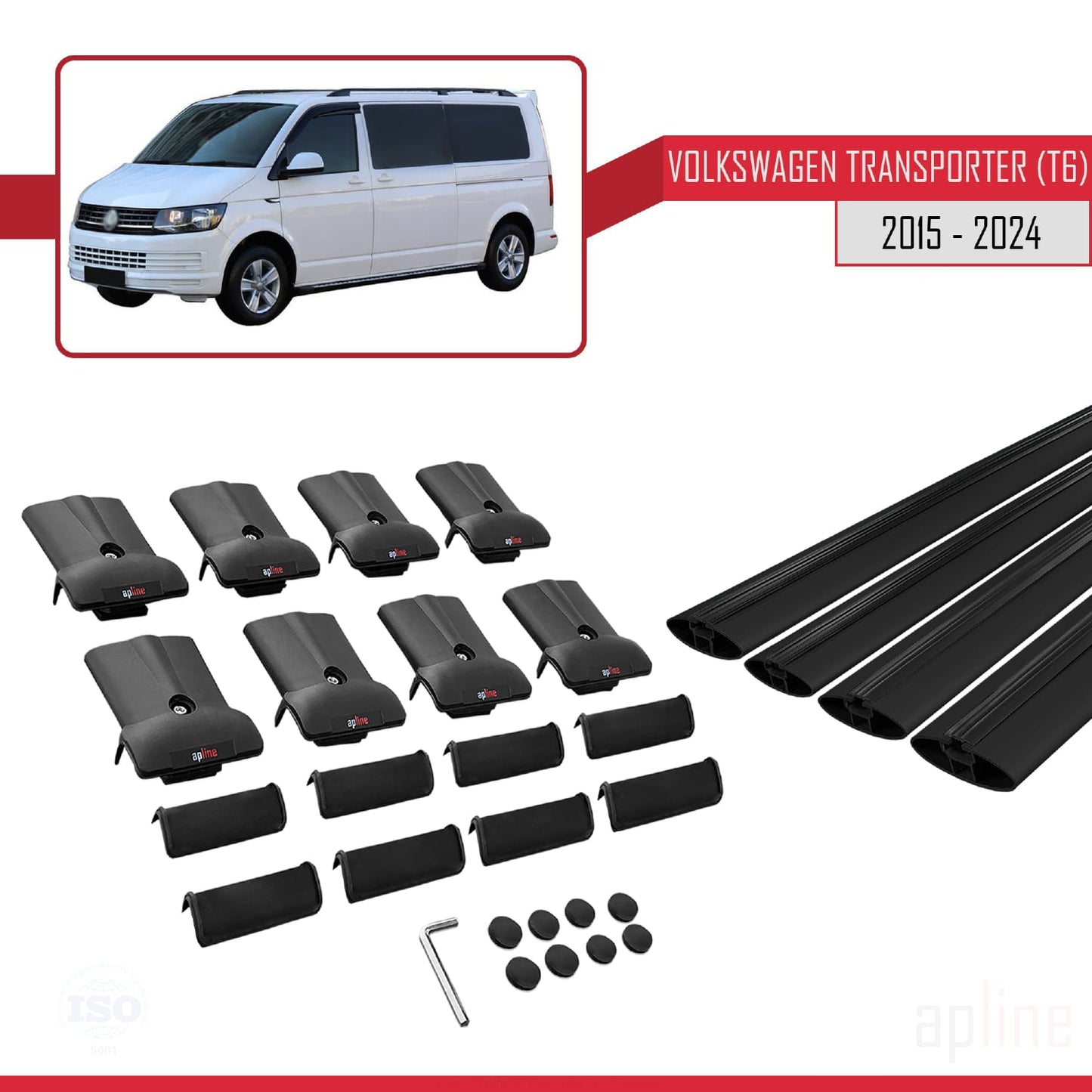 Compatible with Volkswagen T6 Transporter 2015-2024 FLY Model Car Roof Rack Cross Bar Black Aluminium 4 Bars