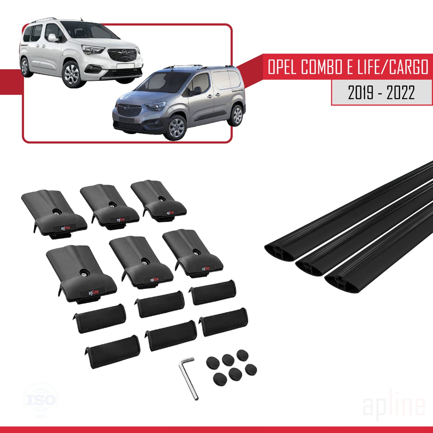 Compatible with Opel Combo E Life 2019-2022 FLY Model Car Roof Rack Cross Bar Black Aluminium 3 Bars