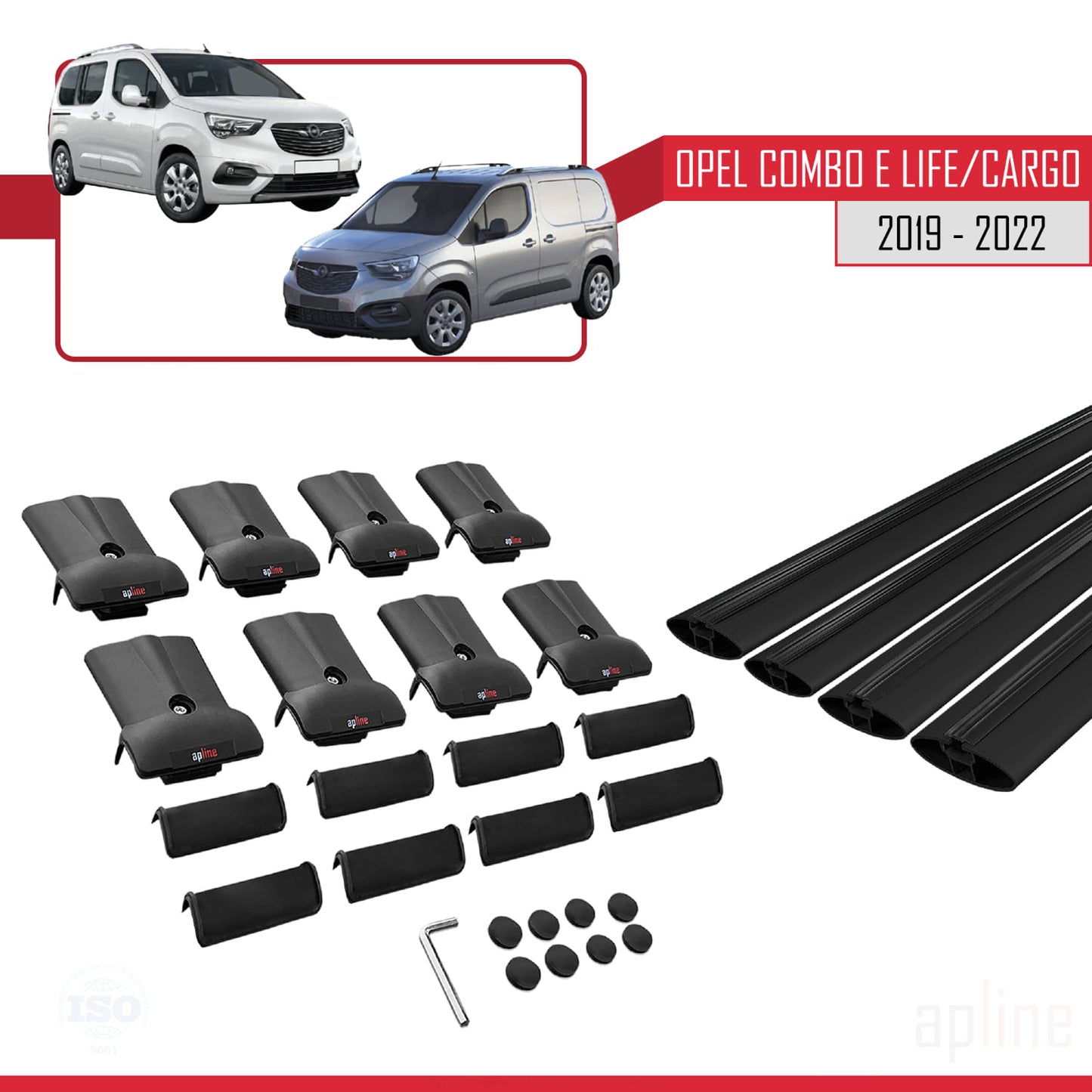 Compatible with Opel Combo E Life 2019-2022 FLY Model Car Roof Rack Cross Bar Black Aluminium 4 Bars