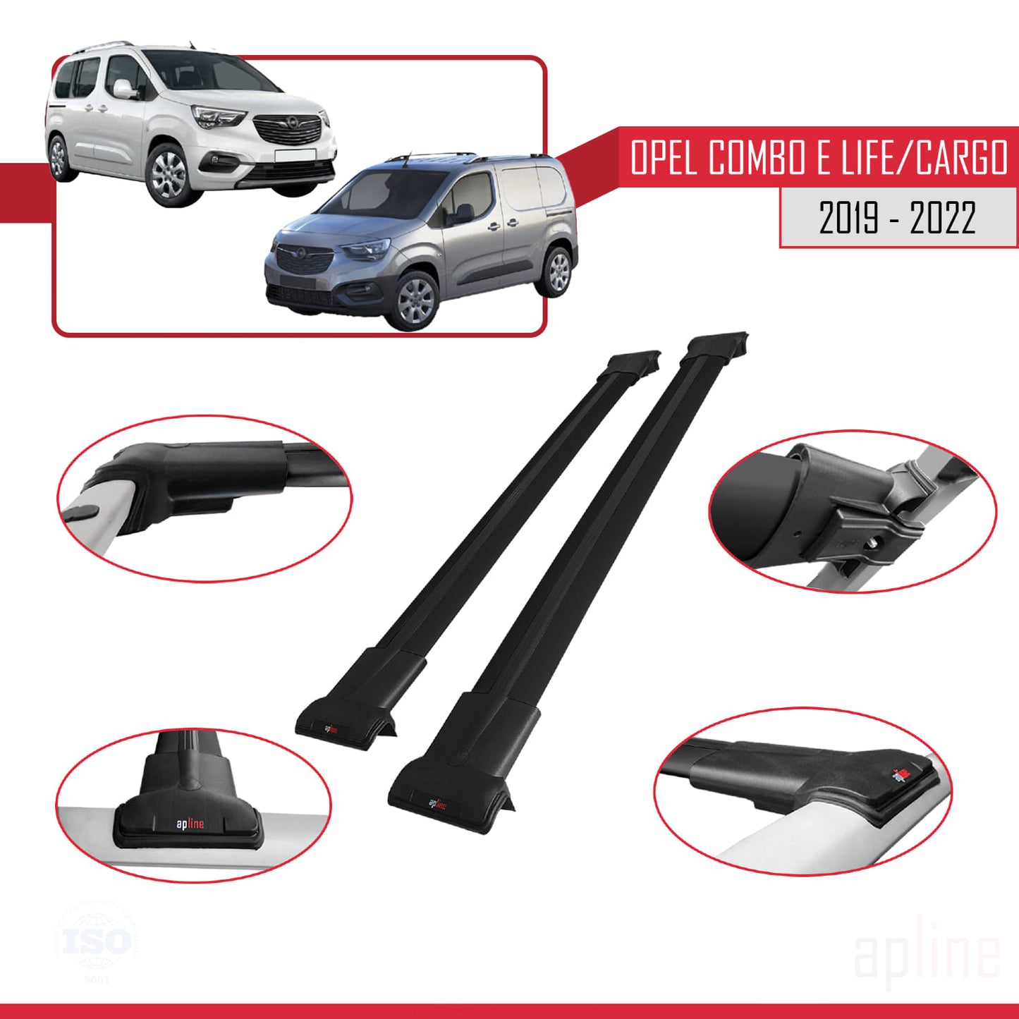 Compatible with Opel Combo E Life 2019-2022 FLY Model Car Roof Rack Cross Bar Black Aluminium 2 Bars