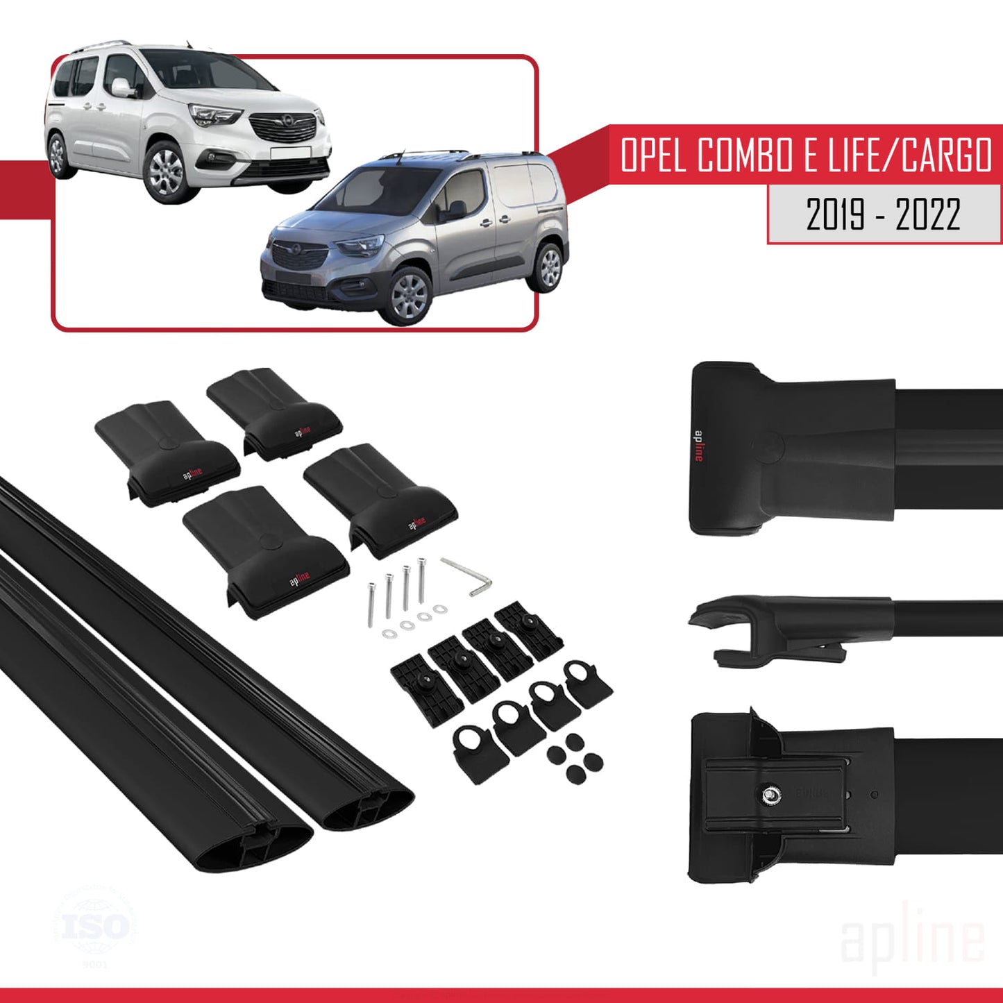 Compatible with Opel Combo E Life 2019-2022 FLY Model Car Roof Rack Cross Bar Black Aluminium 2 Bars