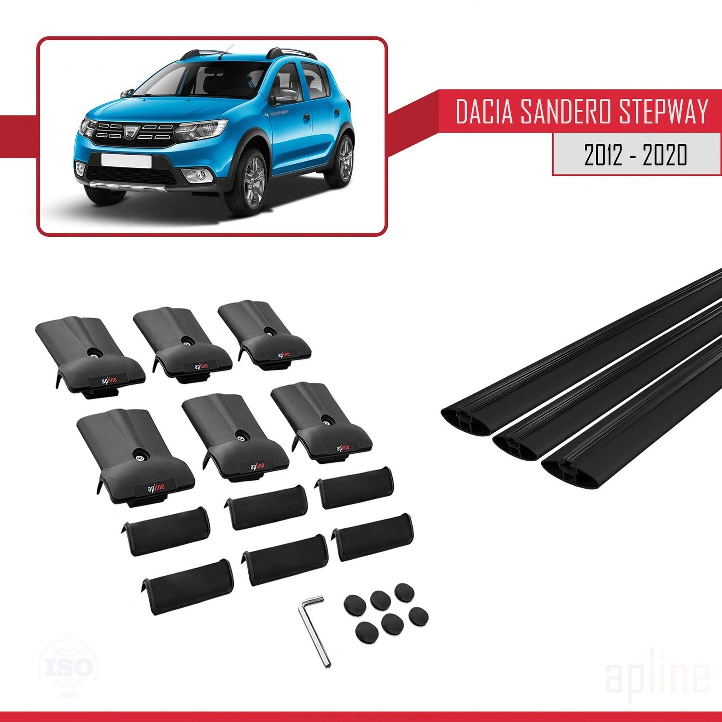 Compatible with Dacia Sandero Stepway 2 2012-2020 FLY Model Car Roof Rack Cross Bar Black Aluminium 3 Bars