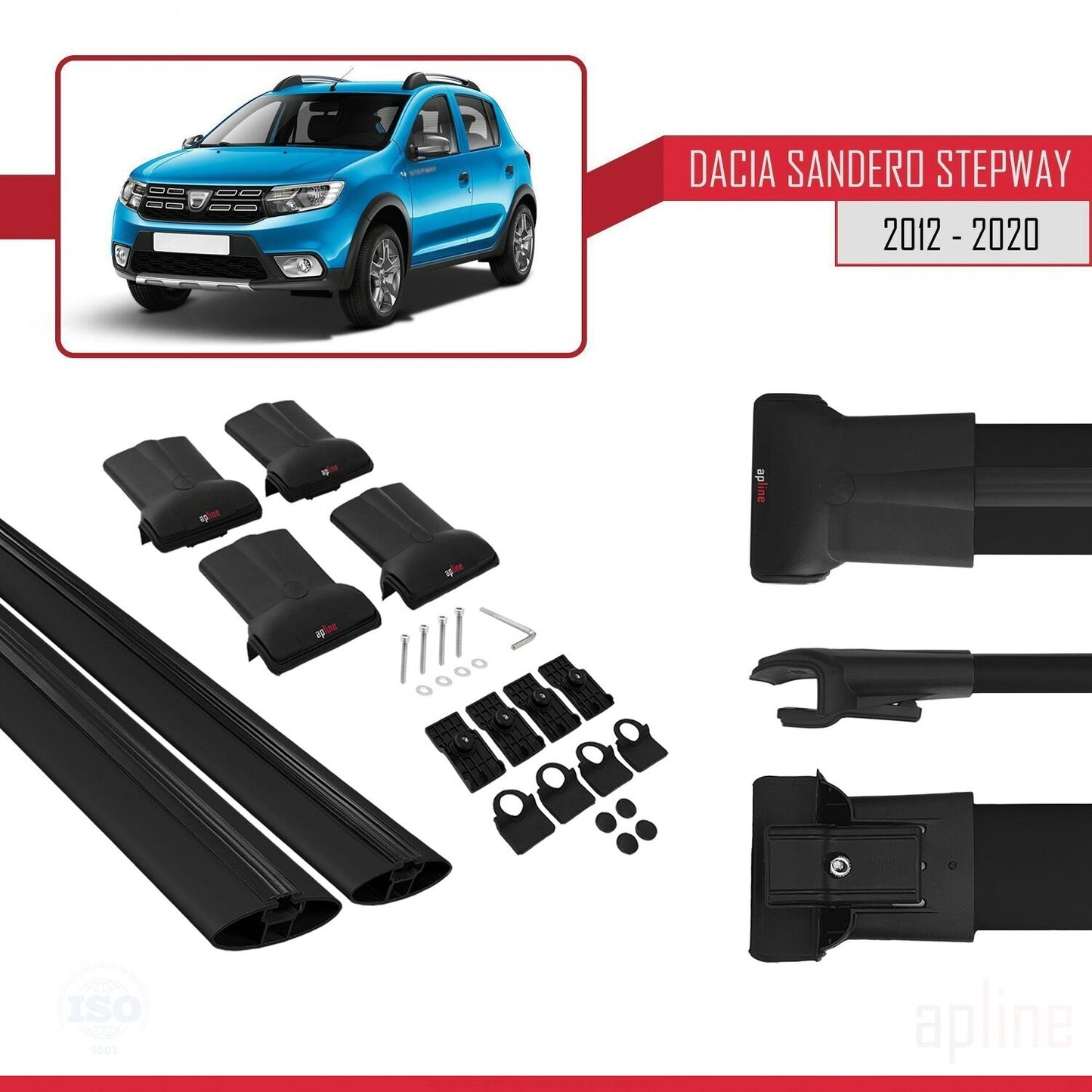 Compatible with Dacia Sandero Stepway 2 2012-2020 FLY Model Car Roof Rack Cross Bar Black Aluminium 2 Bars