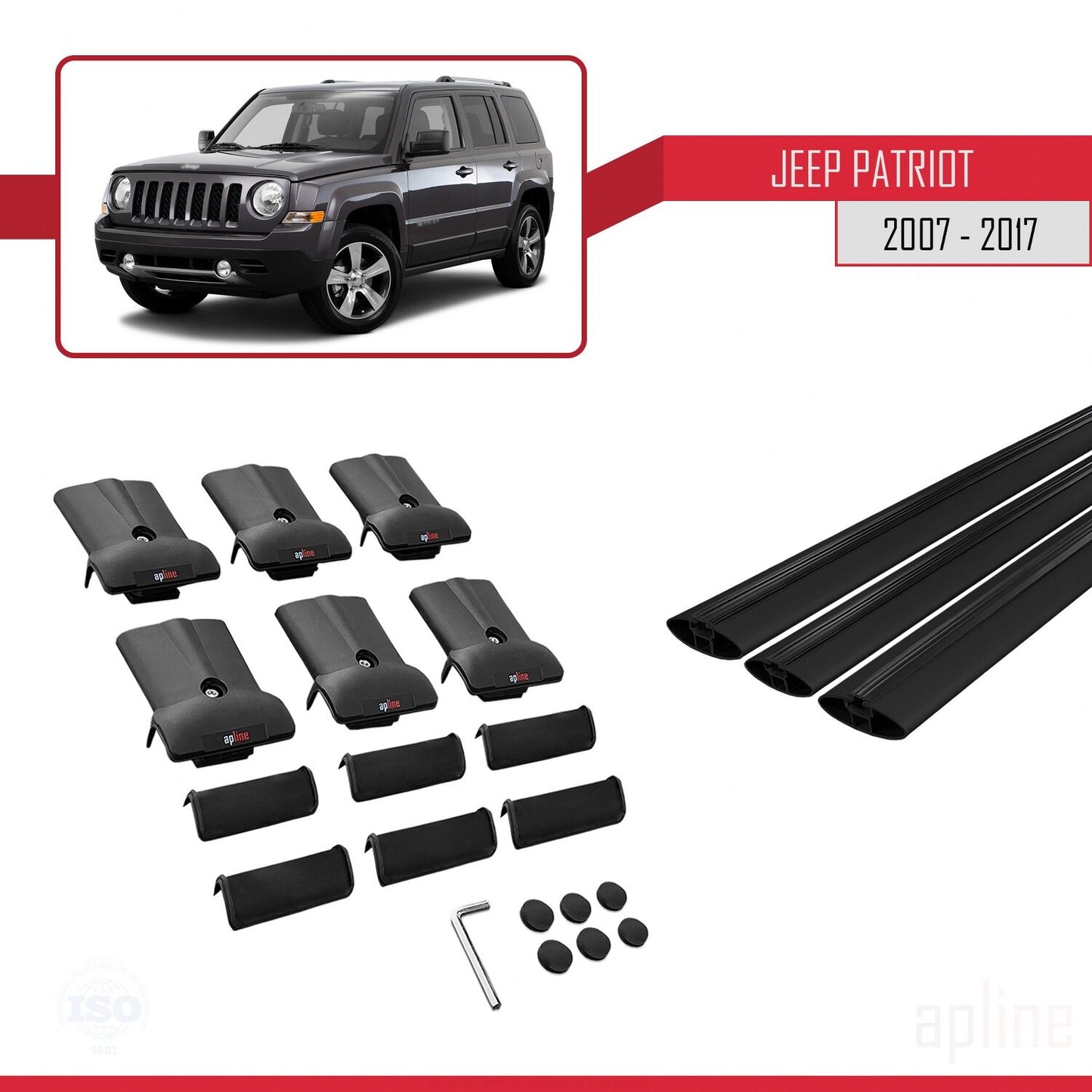 Compatible with Jeep Patriot 2007-2017 FLY Model Car Roof Rack Cross Bar Black Aluminium 3 Bars