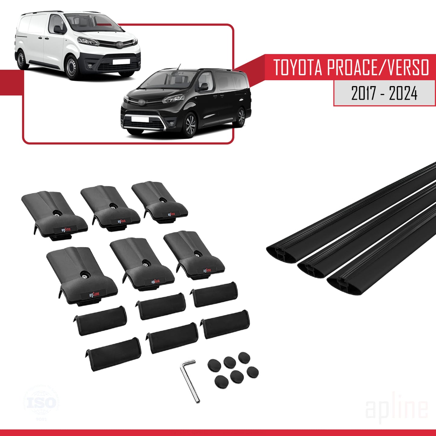 Compatible with Toyota Proace 2017-2025 FLY Model Car Roof Rack Cross Bar Black Aluminium 3 Bars