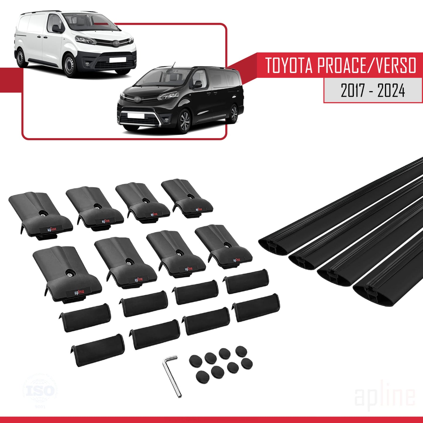 Compatible with Toyota Proace 2017-2025 FLY Model Car Roof Rack Cross Bar Black Aluminium 4 Bars