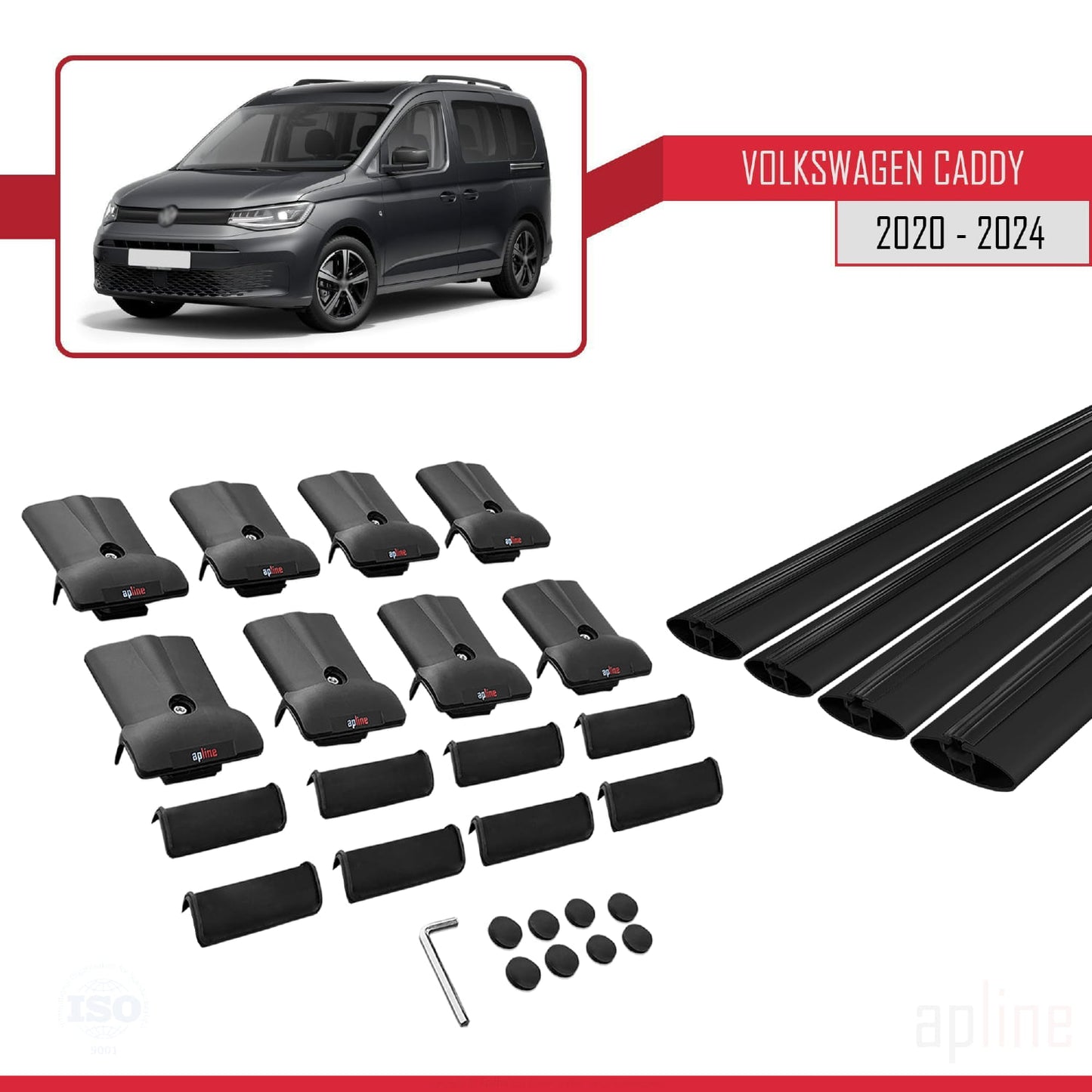 Compatible with Volkswagen Caddy 4 (SB) 2020-2025 FLY Model Car Roof Rack Cross Bar Black Aluminium 4 Bars