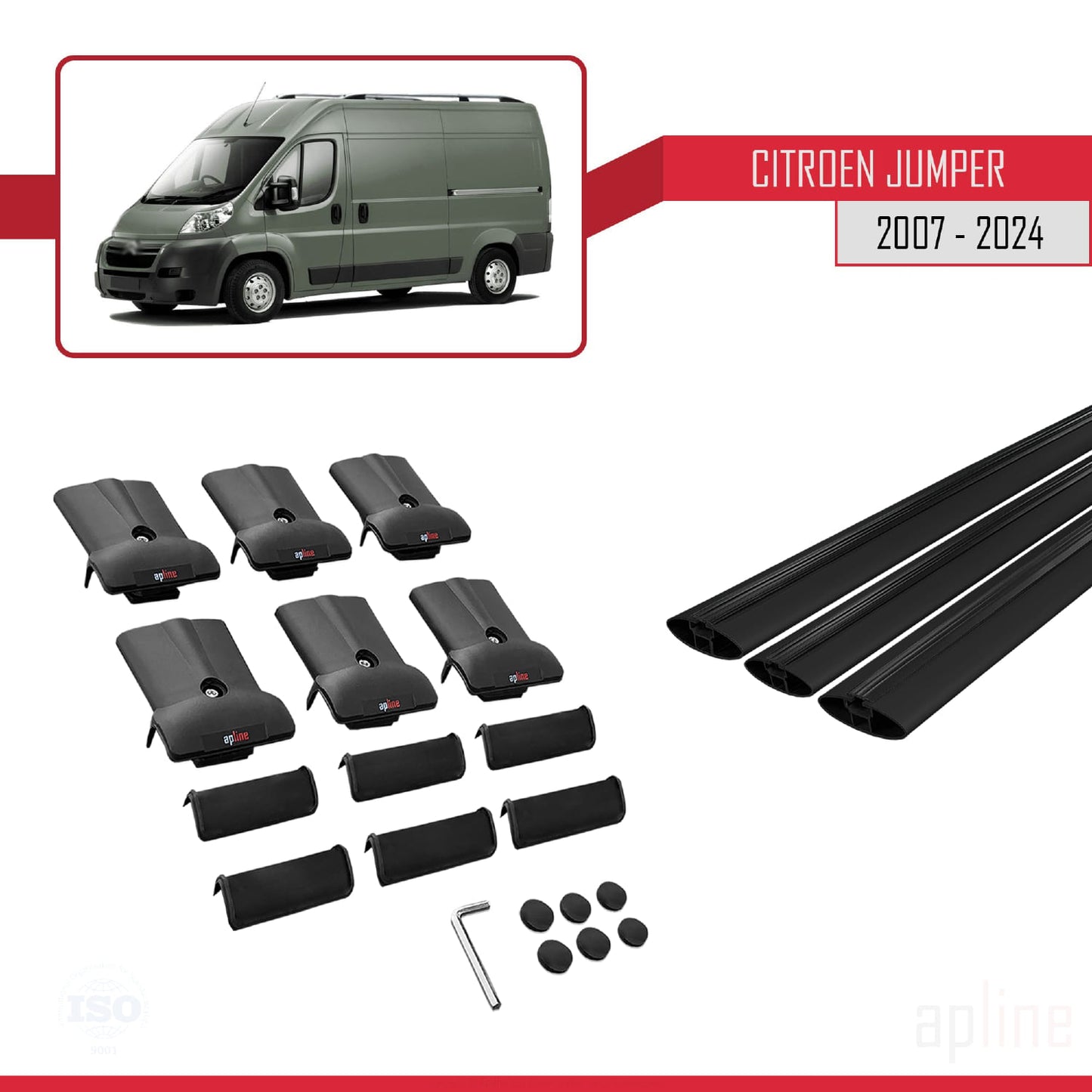 Compatible with Citroen Jumper 2 2007-2025 FLY Model Car Roof Rack Cross Bar Black Aluminium 3 Bars